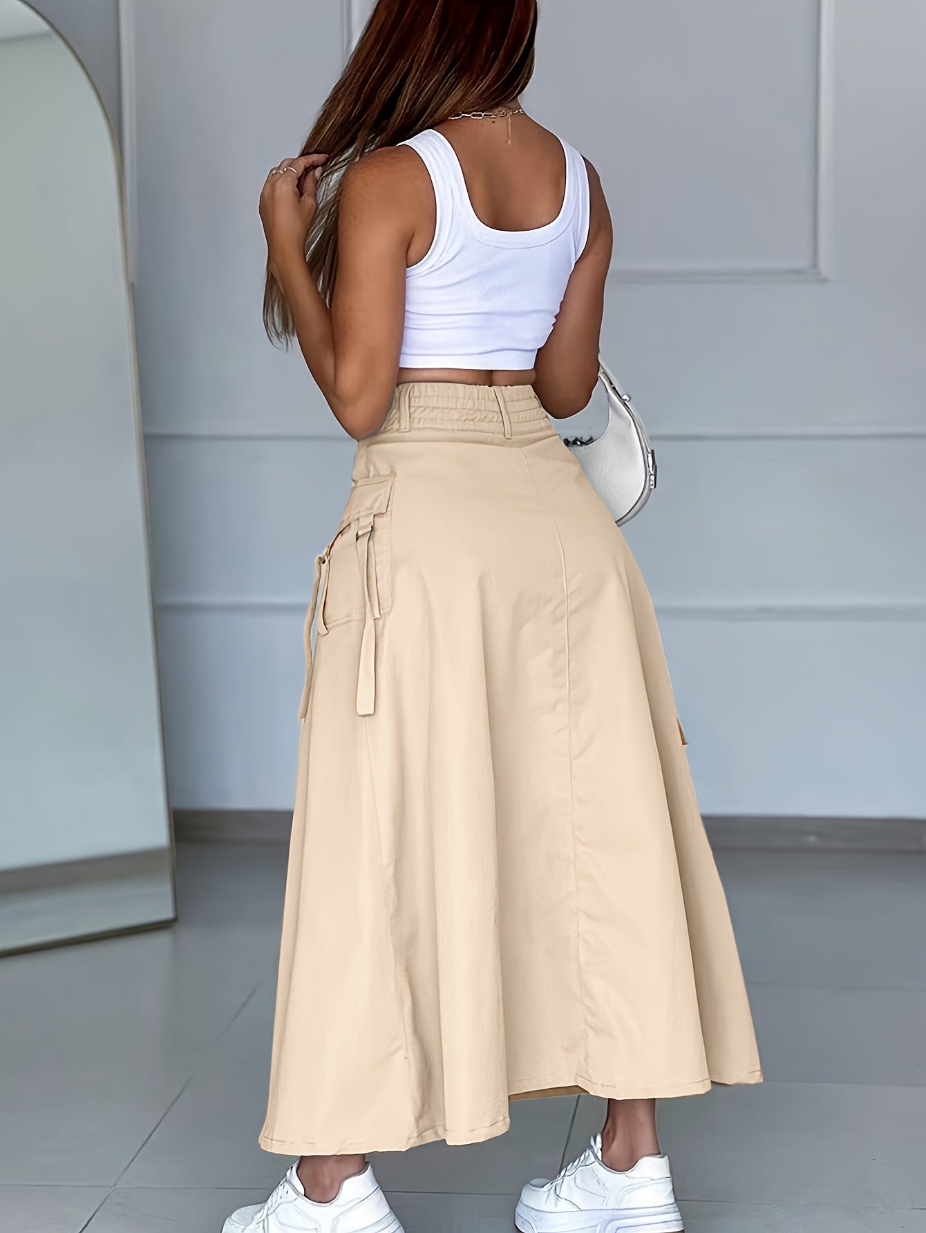 Casual Style Workwear Skirt with Button- Front And Side Slit, Versatile And Unique.