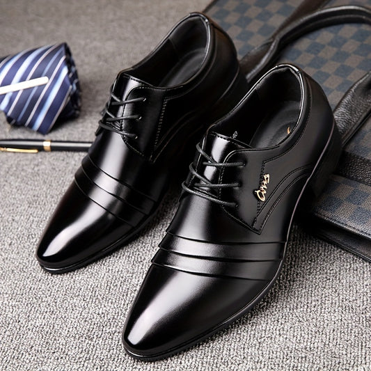Men's Vintage Formal Derby Shoes - Non-Slip Rubber Sole, Glossy Black Business dress shoes, Cushioned Insole & Lace-Up Closure for Office, Weddings, Formal Events - All-Season Formal Footwear, Wedding Attire, Comfortable Inso