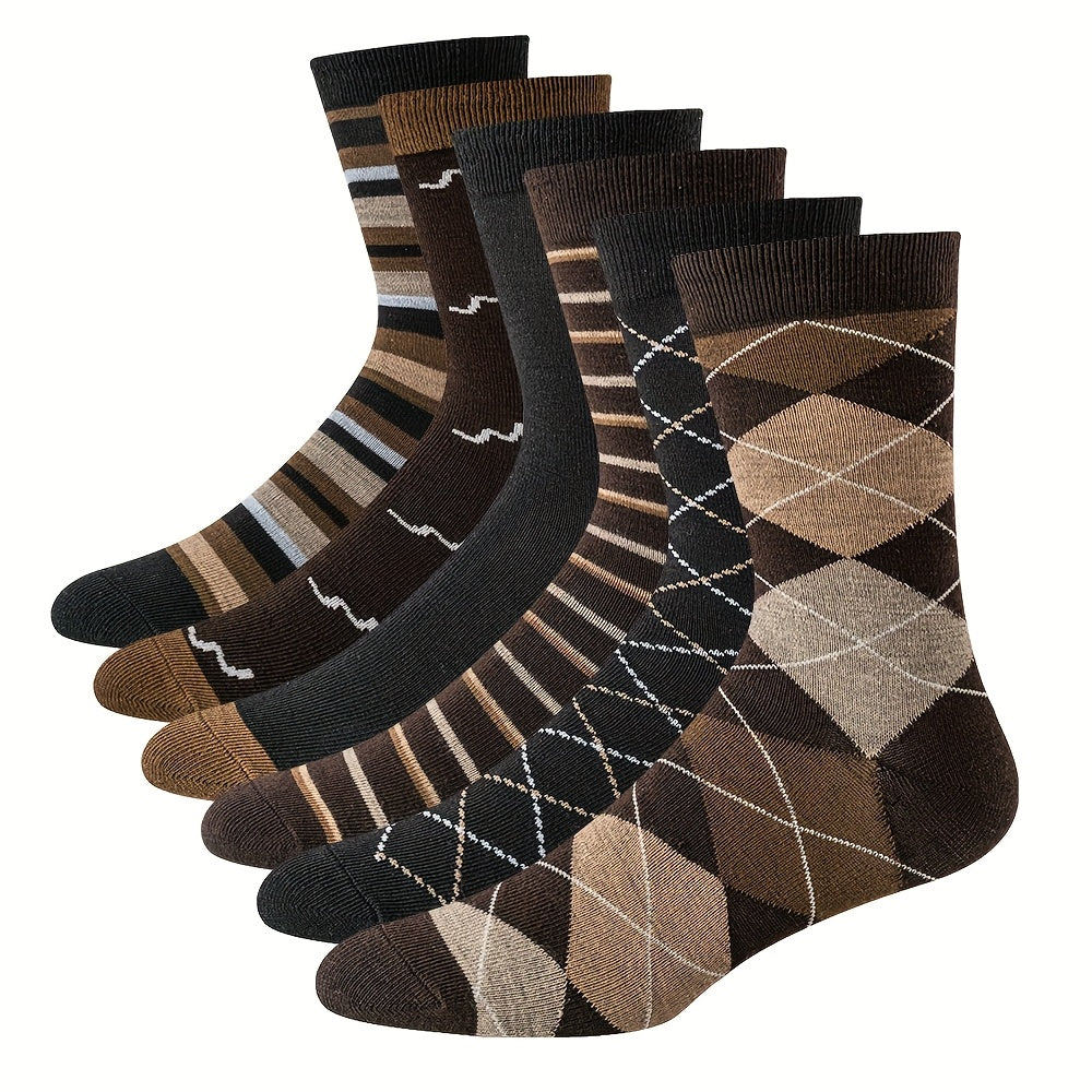 [Retro British Style Socks] 6 Pairs of Men's High-Top Diamond-Shaped Jacquard Embroidery Business Socks | Autumn & Winter, Sweat-Absorbing, Mid-Tube, Retro British Style, White-Collar, Short Boots, Sweat-Resistant