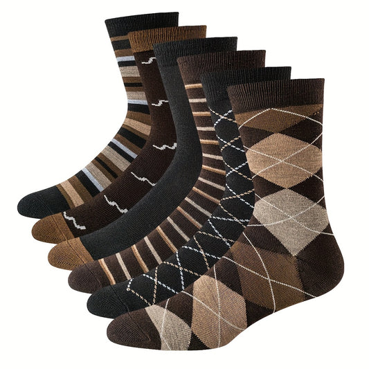 [Retro British Style Socks] 6 Pairs of Men's High-Top Diamond-Shaped Jacquard Embroidery Business Socks | Autumn & Winter, Sweat-Absorbing, Mid-Tube, Retro British Style, White-Collar, Short Boots, Sweat-Resistant