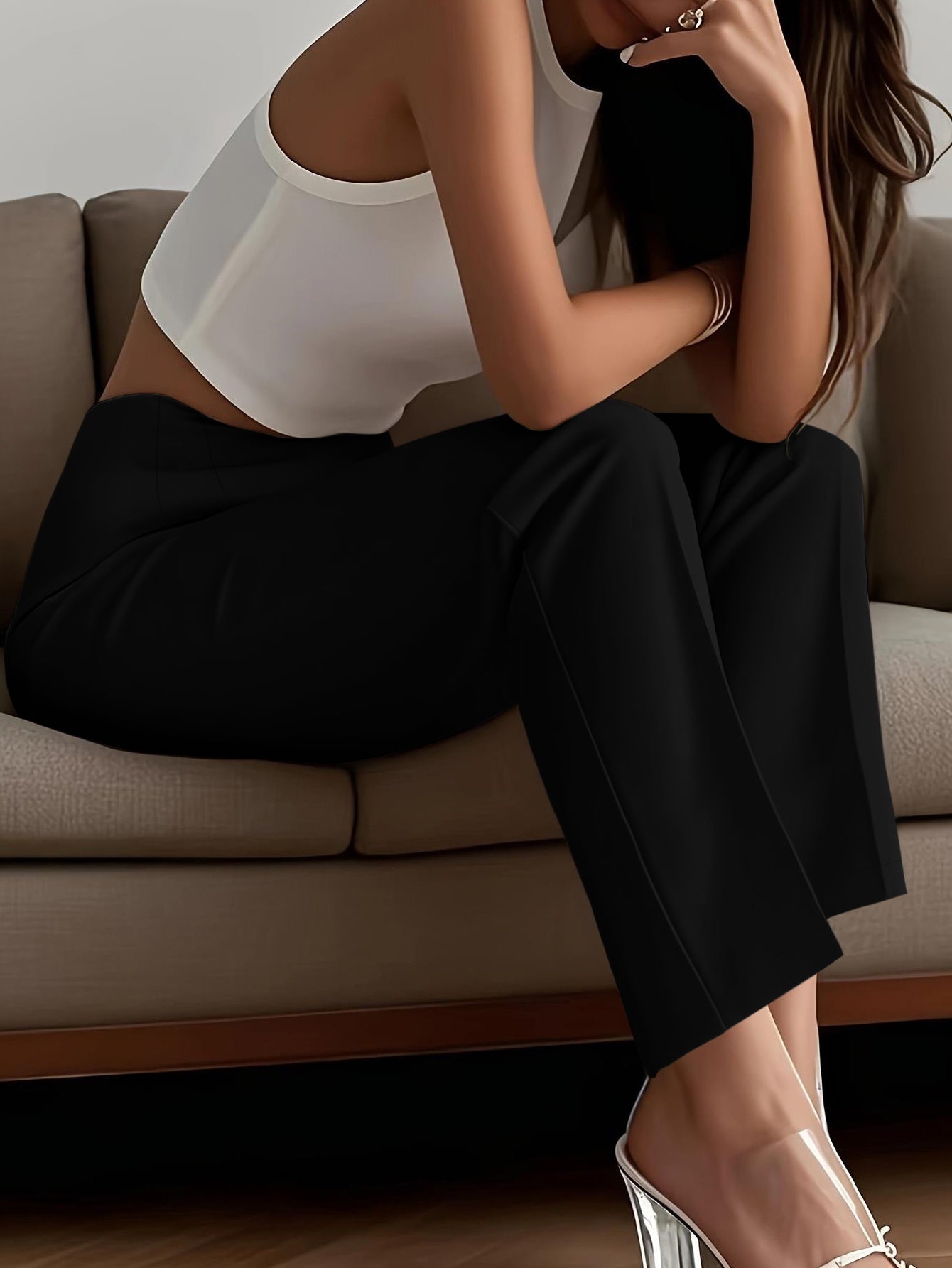 Women's Elegant Solid Black Trousers with Hidden Zipper Closure - Structured Non-Stretch All-Season Work Pants for Commuting, Travel & Professional Attire, Machine Washable Tailored Fit, High Waist Trouser Pants for Women, Pa