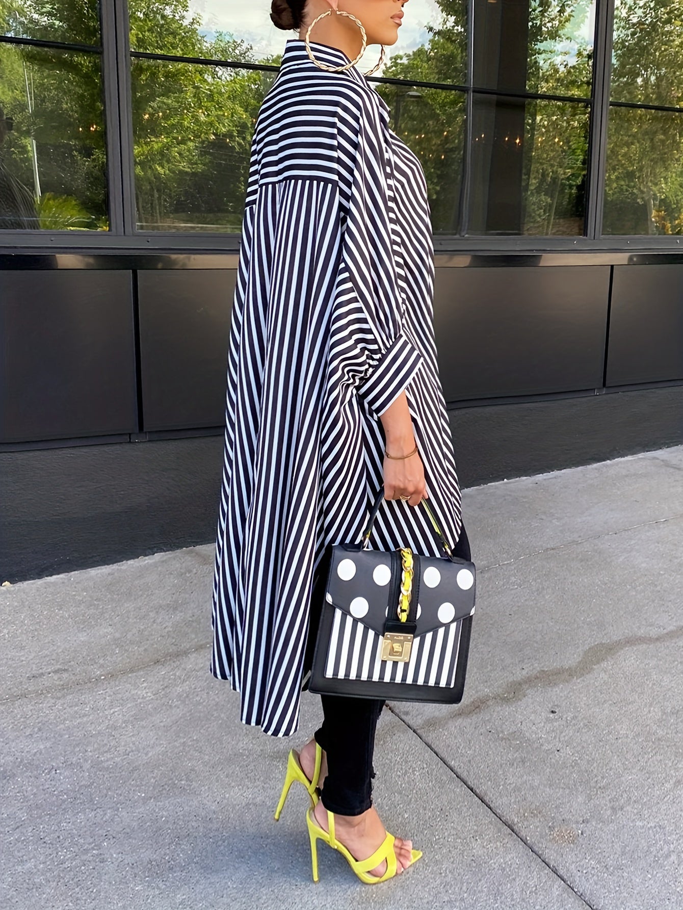 Chic High-Low Hem Striped Shirt - Effortless Long Sleeve, Button-Up Top for Casual Wear