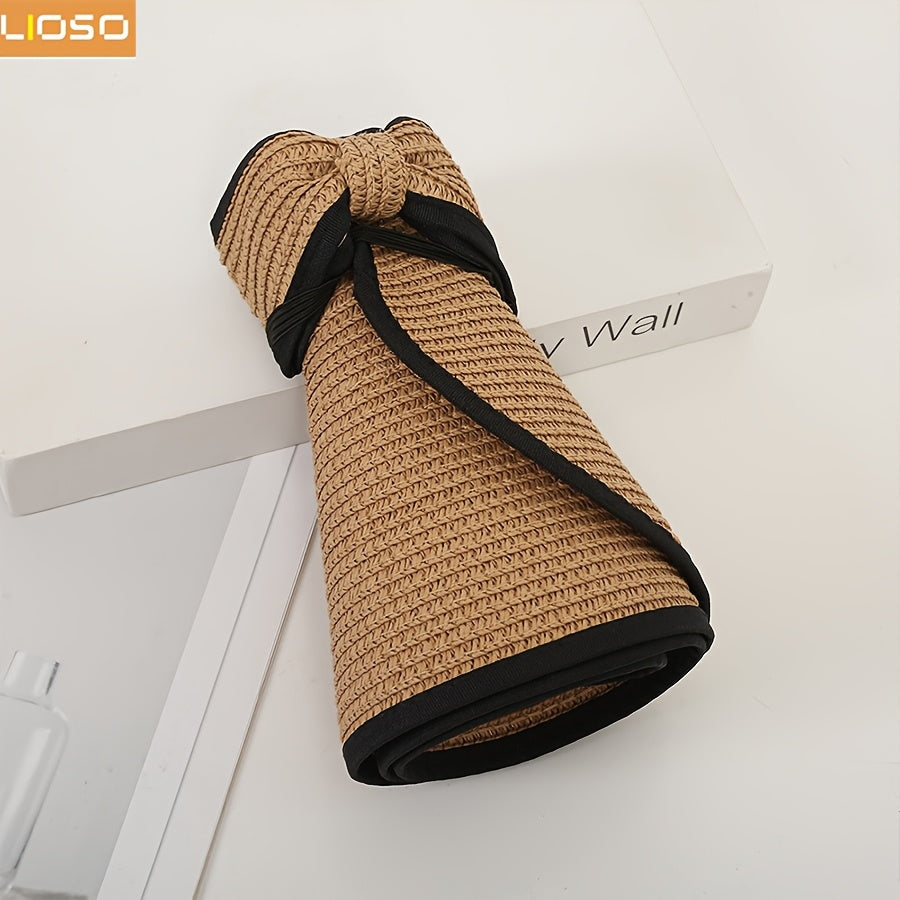 3pcs Women'S Beach Fashion Set, Sun Hat, Beach Hat, Beach Bag, Handbag, Earrings, Ear Jewelry, Women's, Suitable For Outdoor Beach Travel Scenarios.