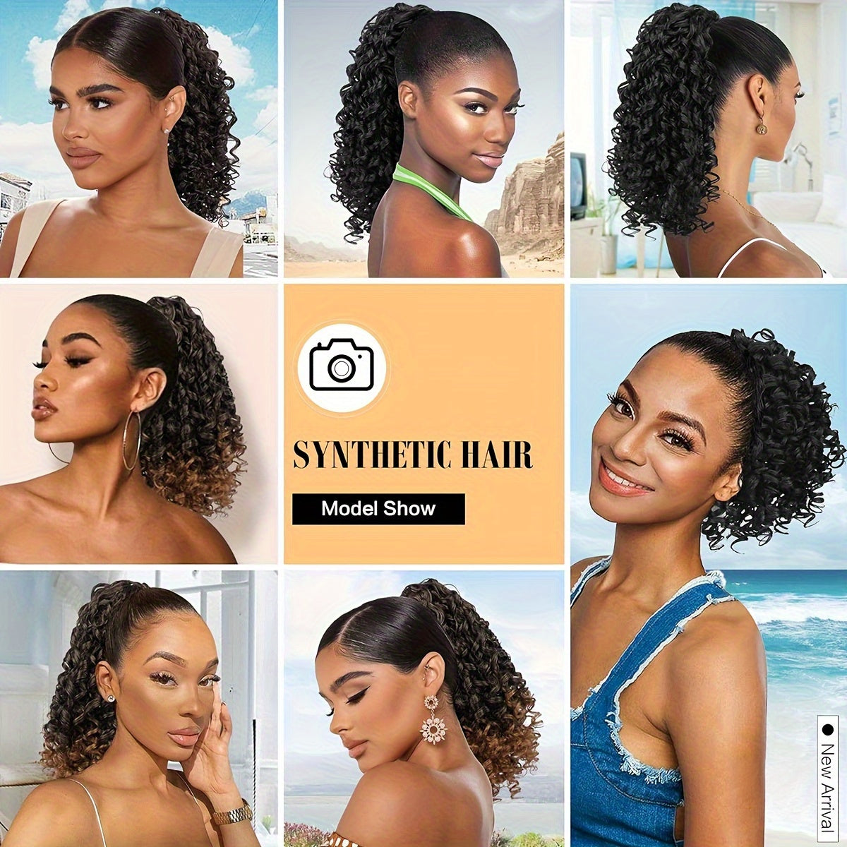 14 Inch Black Curly Ponytail Extension | Synthetic Curly Wave Ponytail with 2 Clips & Drawstring, Elegant Volume-Enhanced Hairpiece for Weddings, Parties, Photoshoots - Naturallooking Waves, Secure Attachment