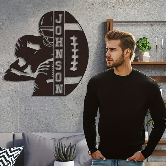 Customized Football Metal Sign | Personalized Player Silhouette Wall Art | Contemporary Style | Durable Metal Construction | Ideal For Sports Enthusiasts & Unique Home Decor | Perfect For Room Deco, Birthday Gifts