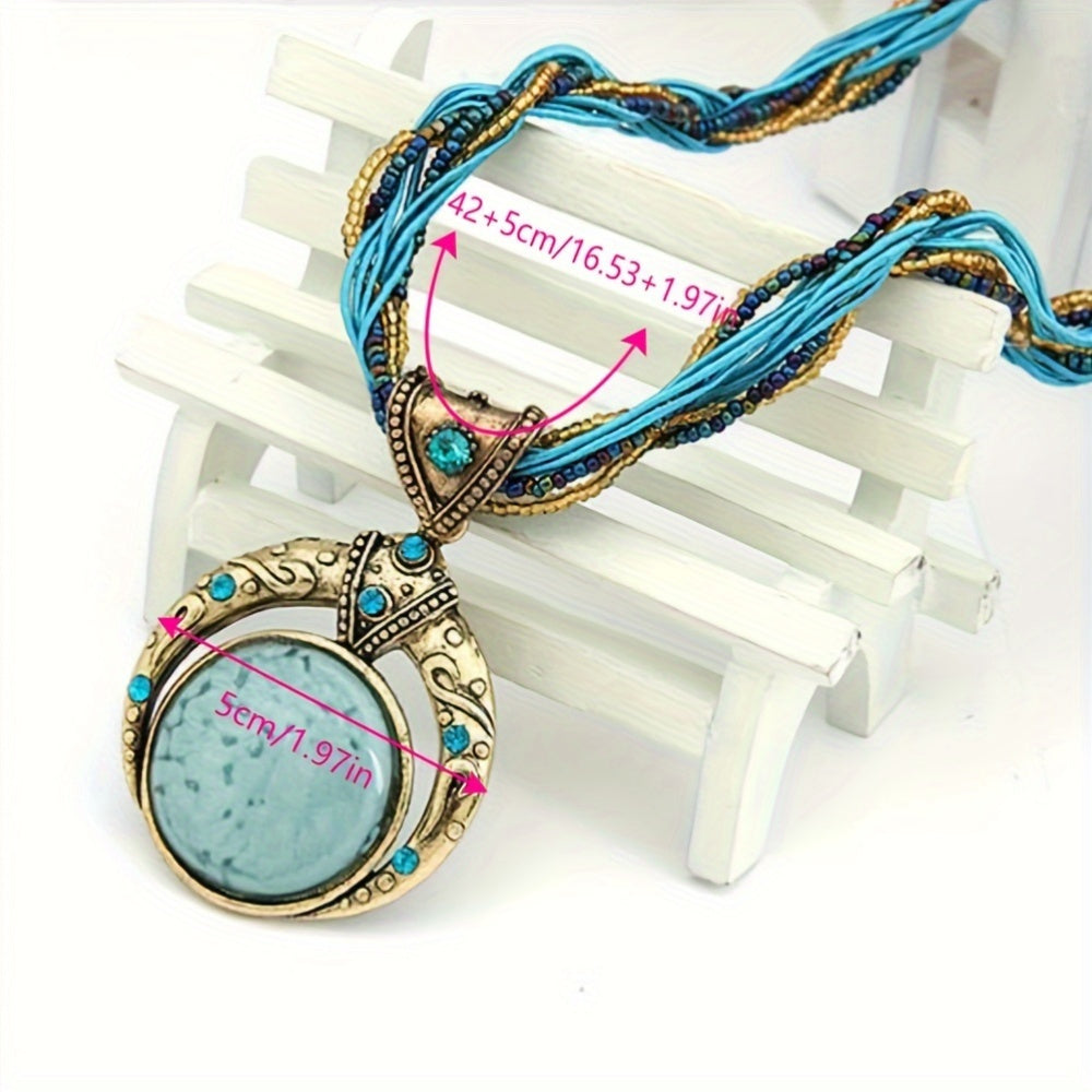 1pc Elegant Bohemian Necklace - Green Marble-like Stone Pendant with Golden-Tone Alloy Chain, All-Season Jewelry for Women, Parties, Holidays, Everyday & Formal Events - Year-round Elegant Necklace Gift, Holiday Accessory, Cl