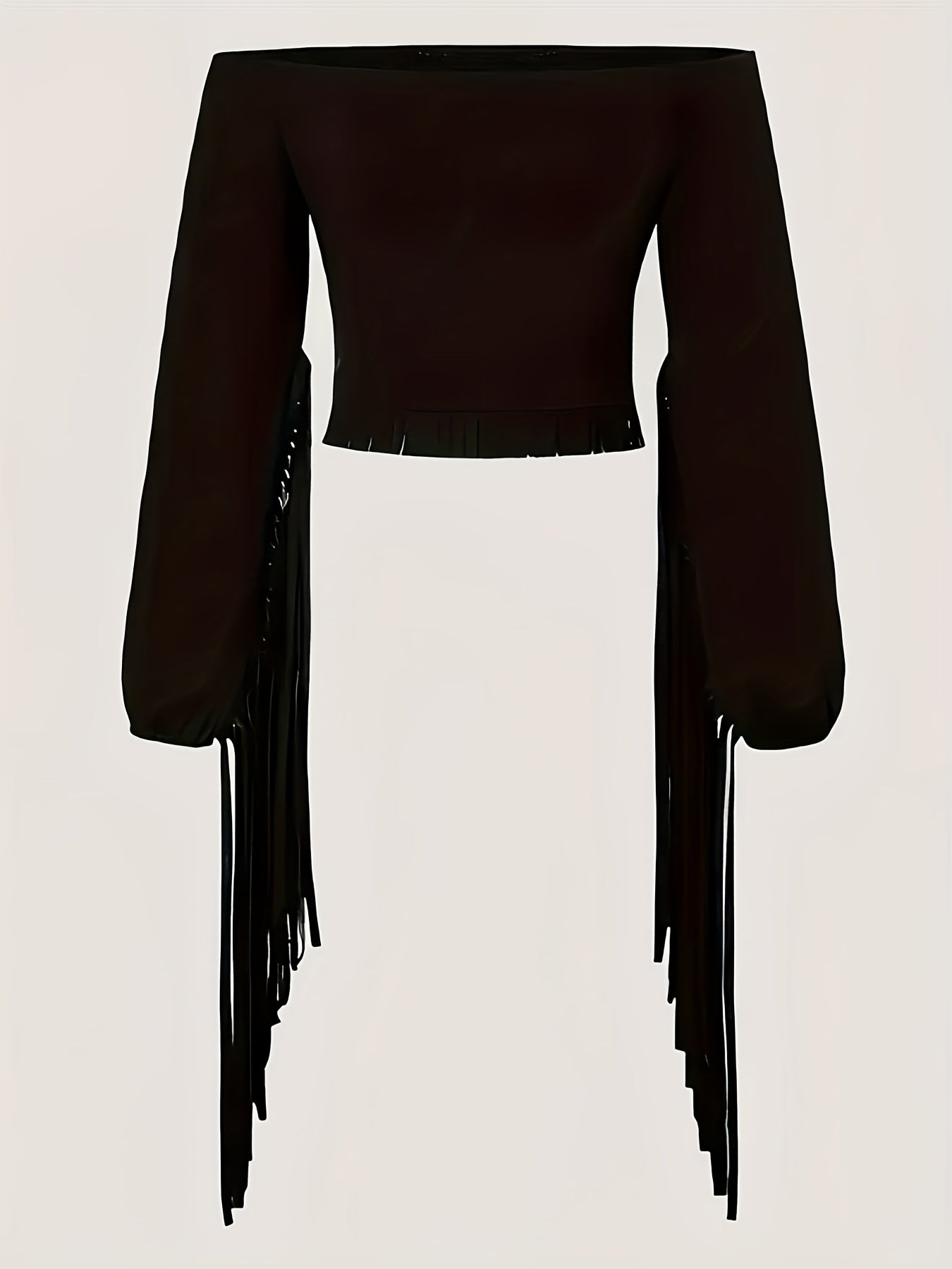 [Vintage Boho Western Top] Vintage Boho Western Off-Shoulder Top, One-Shoulder Fringe Cowboy Blouse, Tribal Print Vacation Long Sleeve Shirt