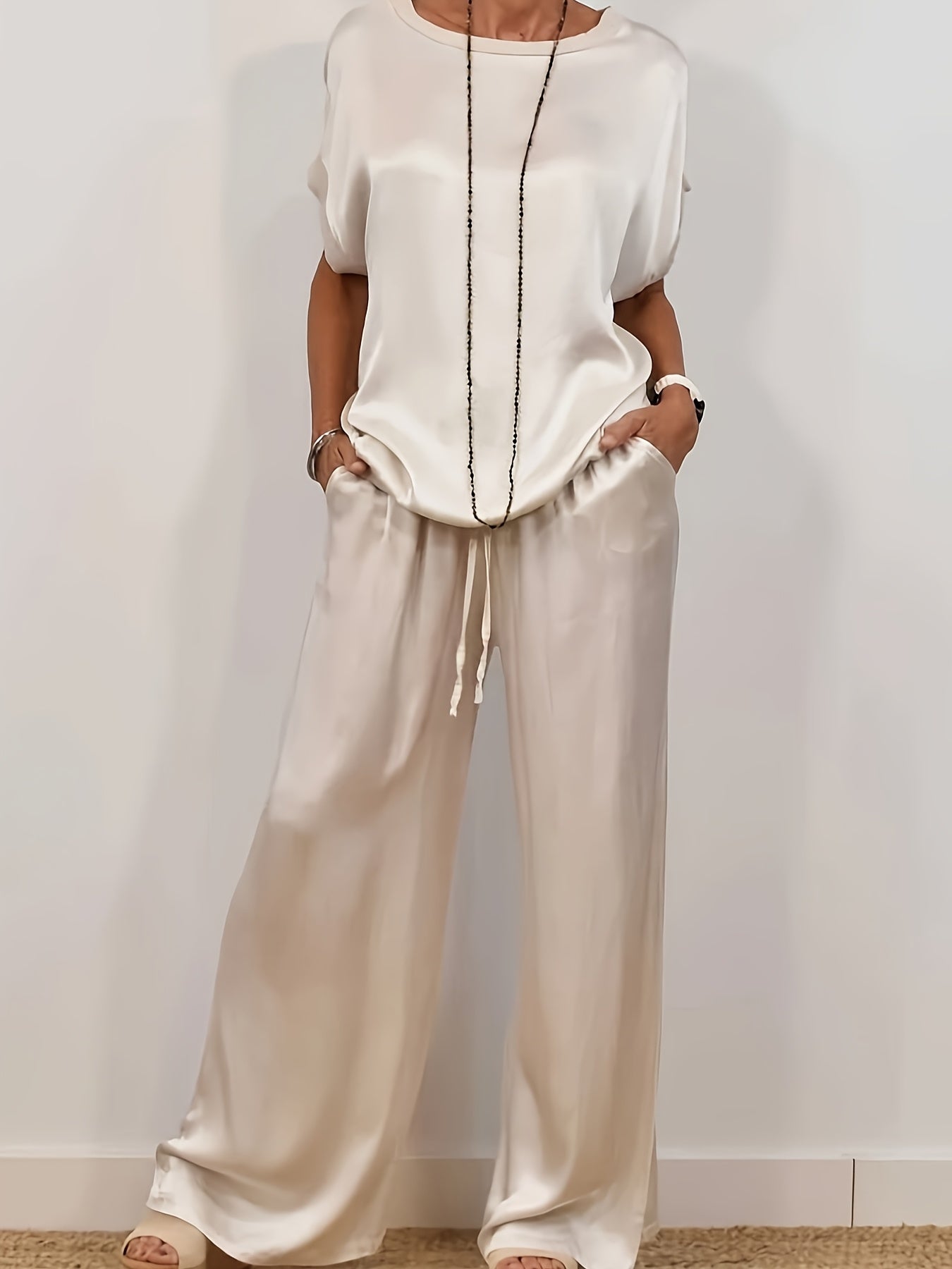 [Trendy Casual Set] Trendy Casual Set: Spring/Summer Loose Shirt & Wide Leg Pants