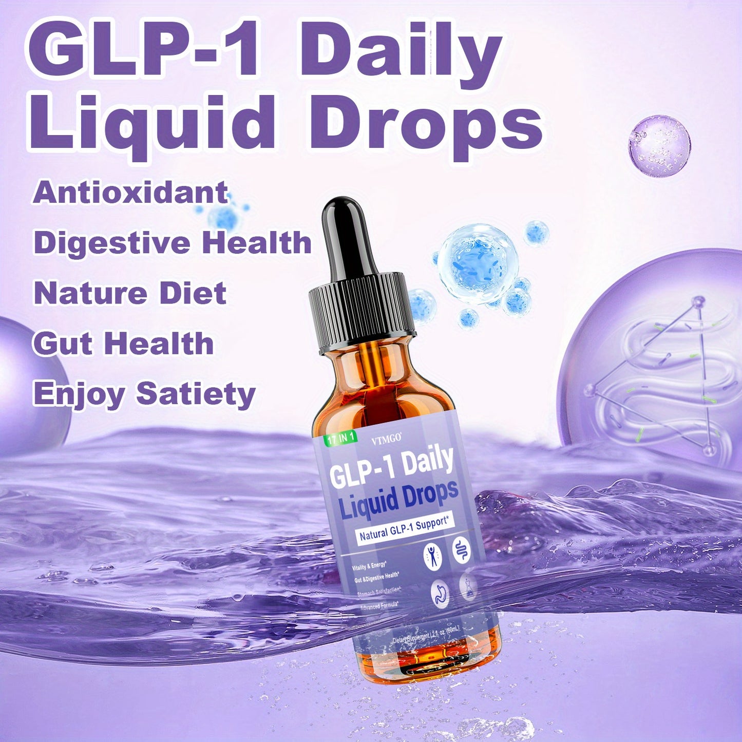 GLP-1 Daily Liquid Drops, GUT Health. Helps Appetite.B Vitamins, Ceylon Cinnamon, Probiotics, Ginger Root, Hops Flower, Green Tea, L-Methylfolate, Magnesium.Antioxidant, Balanced Diet, Suitable for Both Men and Women. Each Bo