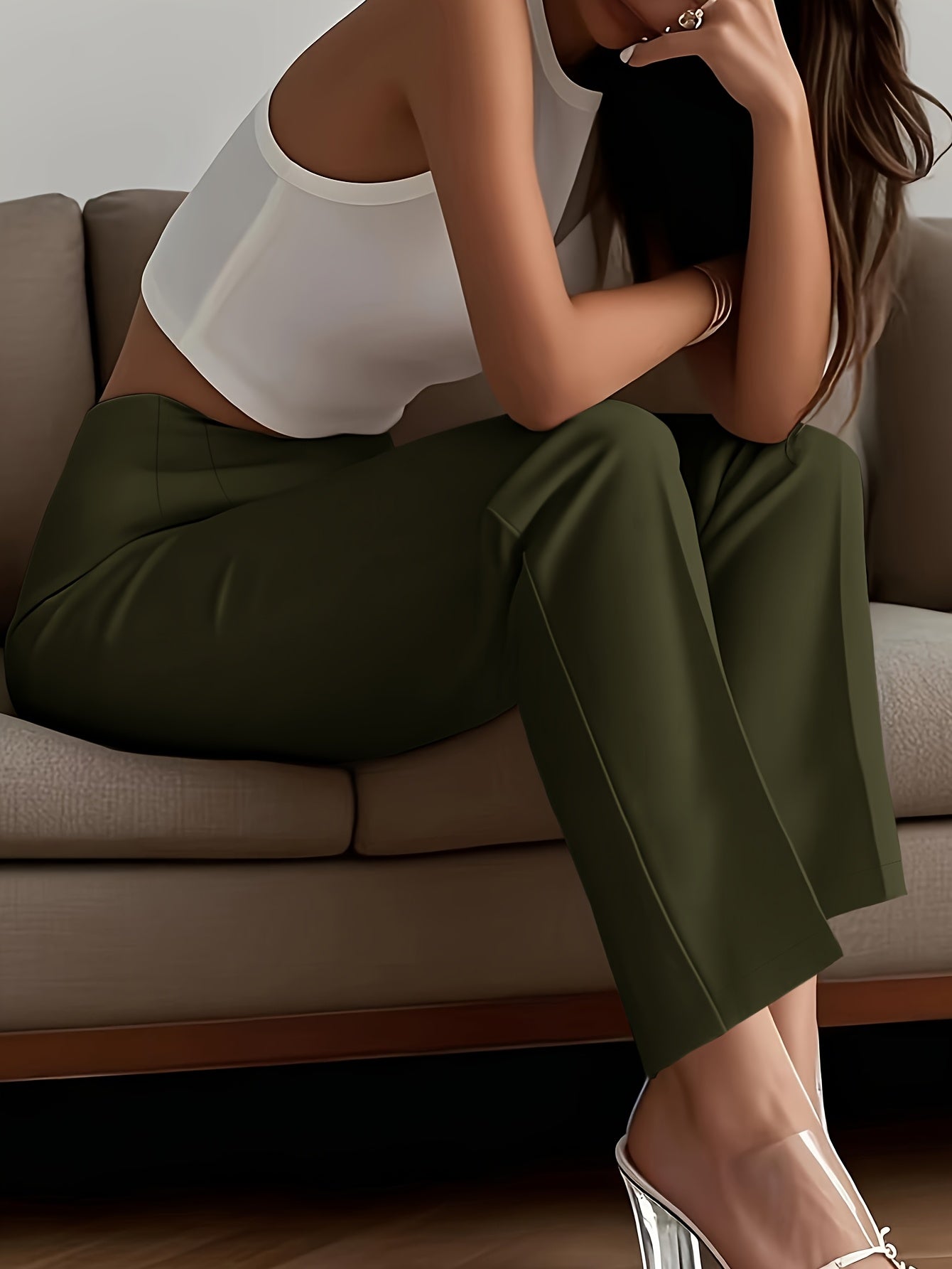 Women's Elegant Solid Black Trousers with Hidden Zipper Closure - Structured Non-Stretch All-Season Work Pants for Commuting, Travel & Professional Attire, Machine Washable Tailored Fit, High Waist Trouser Pants for Women, Pa