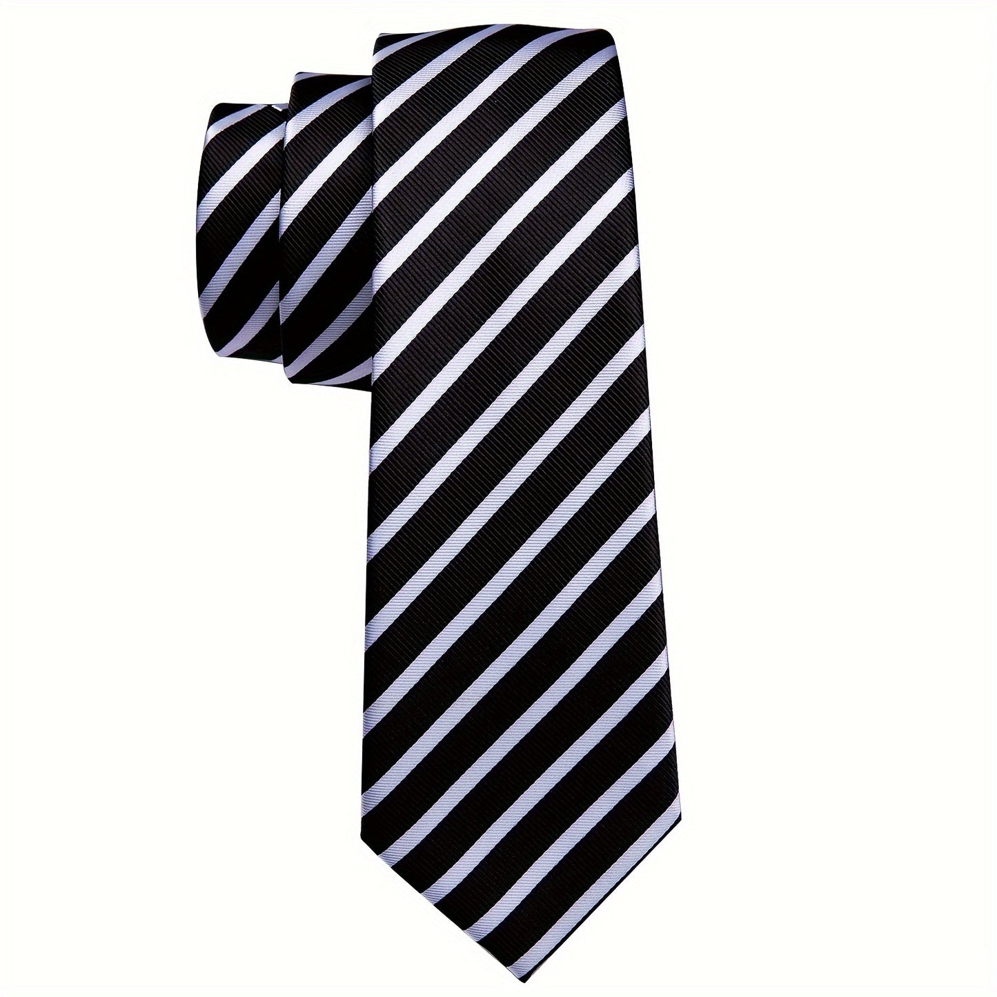 1 Set LINEZISEID Men'S Silk Tie and Accessories - Woven Striped Necktie, Matching Handkerchief, Cufflinks, and Ring Clip - Elegant Ensemble for Formal Events and Parties