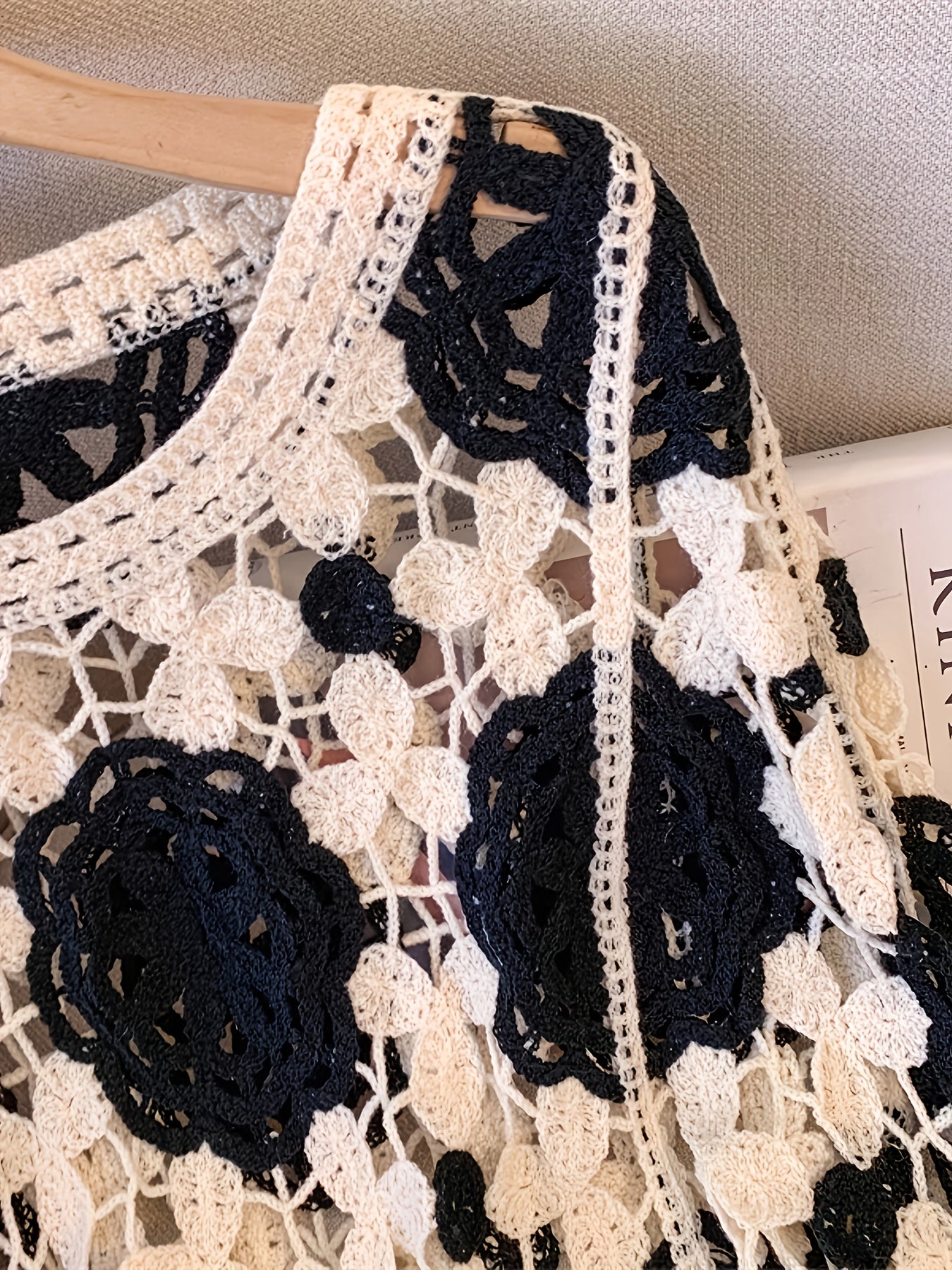 Boho Chic Cardigan Handmade Bohemian Crochet Cardigan Sweater for Women - Long Sleeve Semi-Sheer Cover-up with Ethnic Geometric Pattern in Beige/Brown, Loose Fit for Beach, Parties, Everyday - Boho Chic, Lace-like Layering