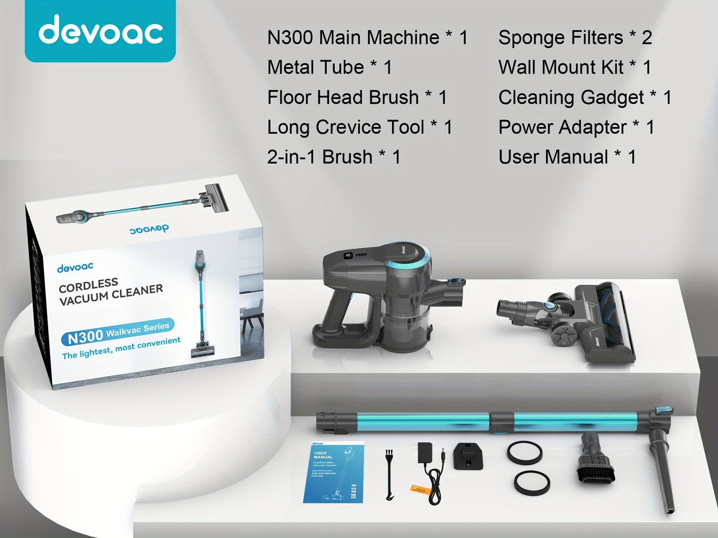 N300 Cordless Vacuum Cleaner for Home, 6-in-1 Rechargeable Powerful Lightweight Handheld Vacuum Cleaner, Running Time 45 Minutes, 48.58oz Dust Cup, Vacuum Cleaner for Home, Hardwood Floor, Carpet And Pet Hair