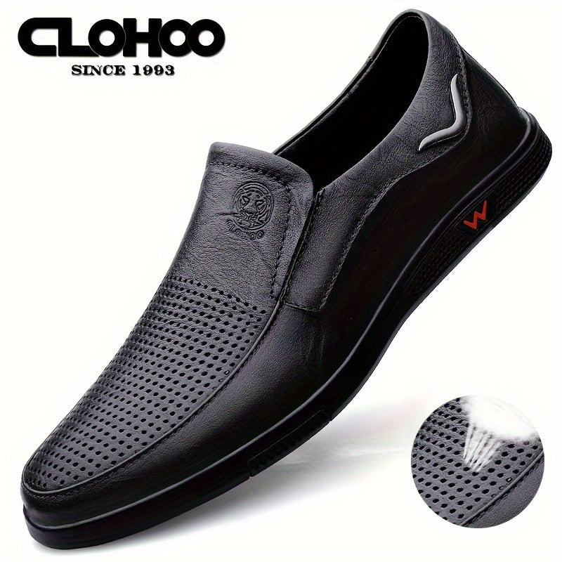 CLOHOO Men's Slip-On Casual Shoes - Genuine Leather Upper, Rubber Sole with PU Cushioned Insole, All-Season Comfort for Business , Brown/Black, Casual Footwear | Classic Slip on | Rubber Sole Footwear