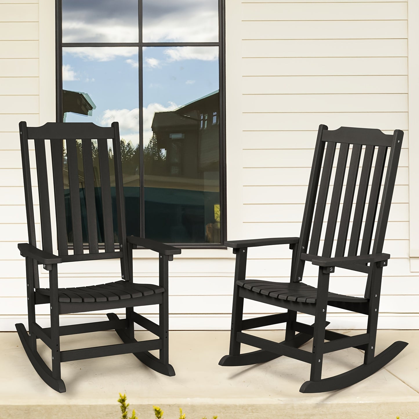 Patio Rocking Chair Set of 2 or Set of 4, Oversized Rocker Chair for Adult, All Weather Rocking Chair Outdoor, High Back Porch Rocker, Rocking Chairs for Garden, Backyard