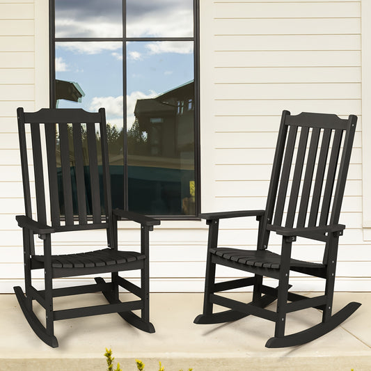Patio Rocking Chair Set of 2 or Set of 4, Oversized Rocker Chair for Adult, All Weather Rocking Chair Outdoor, High Back Porch Rocker, Rocking Chairs for Garden, Backyard