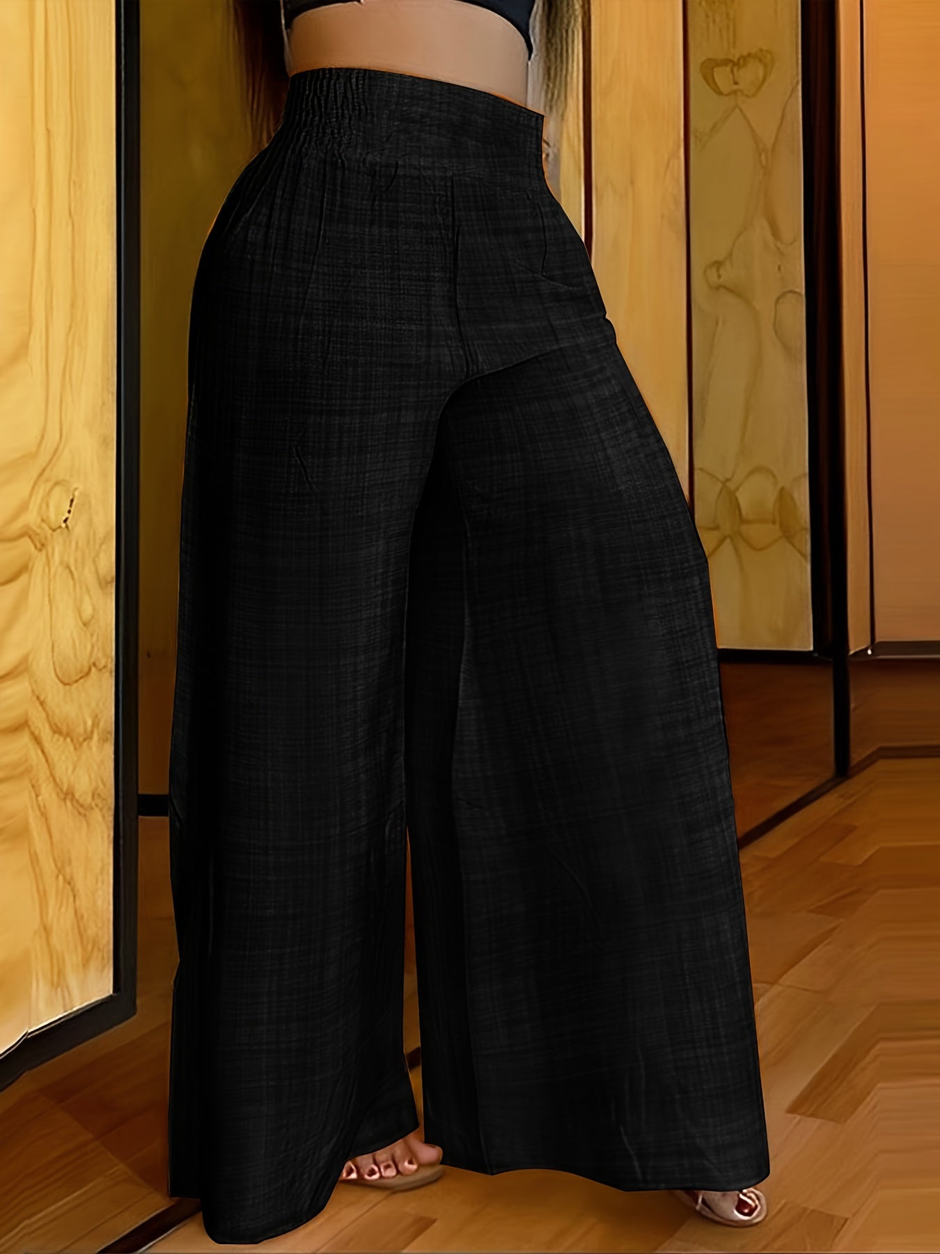 Elegant Solid Color Wide Leg Palazzo Pants - Comfortable Polyester Fabric, Machine Washable, Elastic-Free Waist, All-Season Wear - Womens Casual Regular Pants for Everyday Style