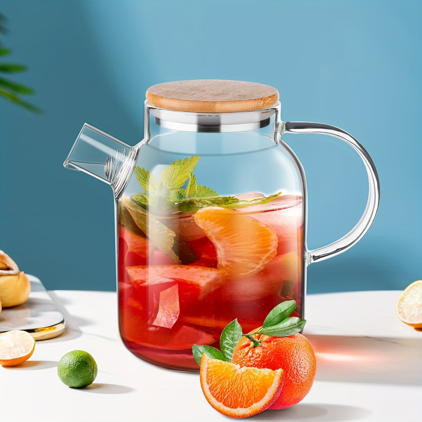 1000/1800ml Glass Water Kettle, Suitable for Stove, with Removable Strainer Mouth, Equipped with Spout, Lid and Handle, Suitable for Brewing Loose Leaf and Herbal Tea, Can Hold Juice, Milk, Beverages, Transparent Hot and Cold