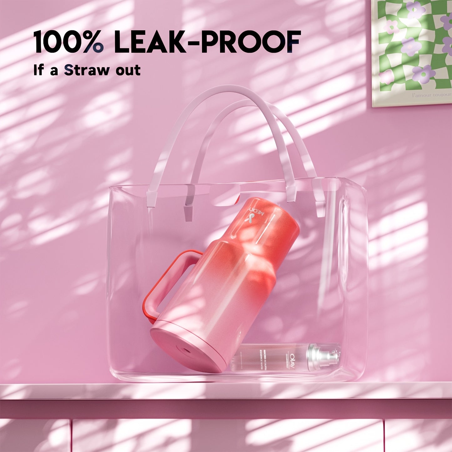 1pc Meoky 30oz Stainless Steel Tumbler with Handle, Lid & Straw - BPA-Free, Leak-Proof Insulated Travel Mug, Keeps Drinks Hot for 8 Hours, Cold for 24 Hours, Hand Wash Only