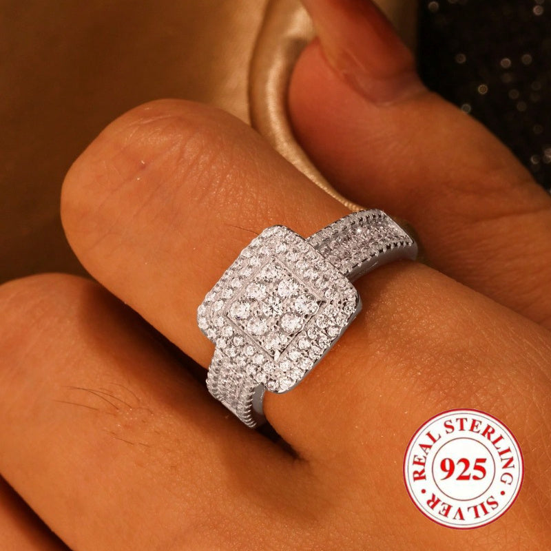 [Luxury Women's Ring] Super Sparkling Luxury 925 Sterling Silver Square Women's Ring | 5 Sizes to Choose From, Suitable for Parties, Banquets, Engagements, Jewelry, Festivals, Valentine's Day Gifts