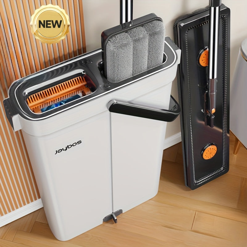 Mop And Mop Bucket Combo Set, Hand-free Flat Mopping Mop And Bucket, Washable Reusable Microfiber Cloth, Wet And Dry, Can Mop Tile Wood Floor Marble, Suitable For Living Room, Bedroom, Kitchen, Bathroom Use