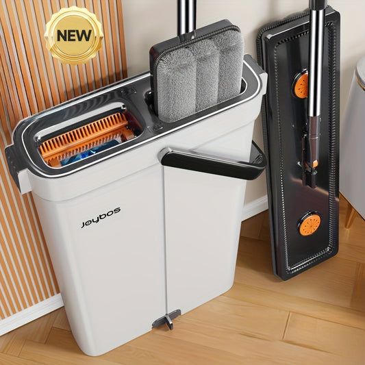 Mop And Mop Bucket Combo Set, Hand-free Flat Mopping Mop And Bucket, Washable Reusable Microfiber Cloth, Wet And Dry, Can Mop Tile Wood Floor Marble, Suitable For Living Room, Bedroom, Kitchen, Bathroom Use
