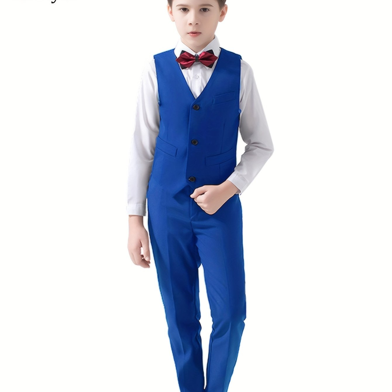 Furuyal Boys' 4pcs Formal Suit Set Vest Pants Collared Dress Shirt And Tie Boys' Suit Size 6-16Y Boys Suits Suitable For Music Festival Graduation Season Party