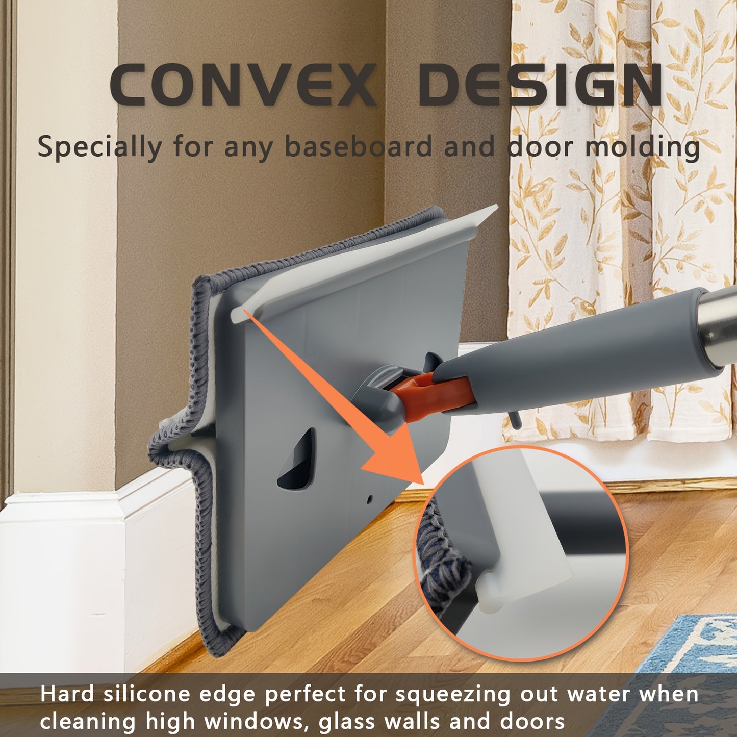 Long Handle Skirting Board Cleaning Tool with 6 Reusable Mop Pads & Accessories – Efficient Wall, Floor, Ceiling, and Tile Cleaner for Bedroom, Bathroom, Kitchen, Living Room, and More, Ergonomic Design | Durable Plastic Ha
