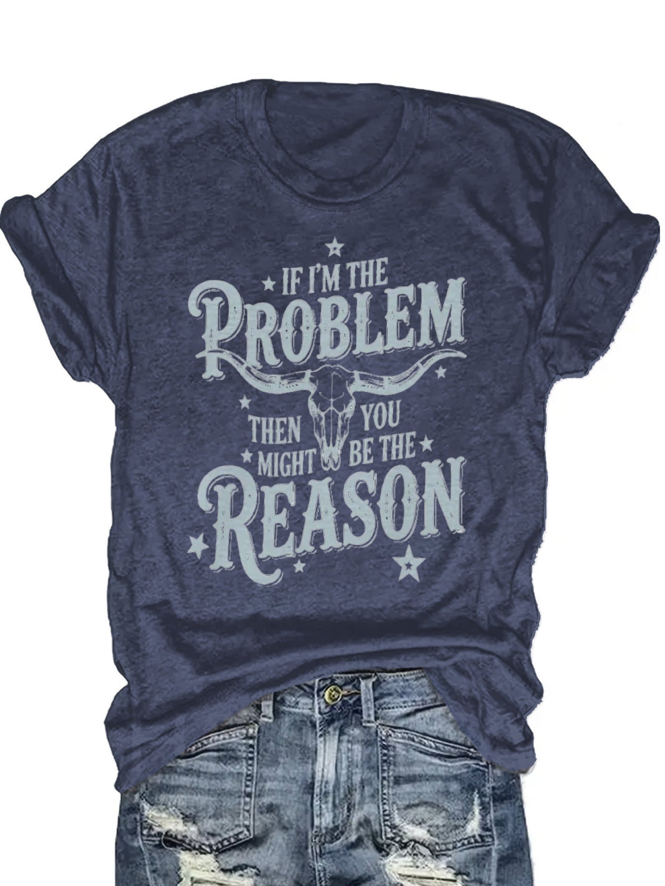 Women'S Funny Cowgirl Saying T-Shirt - "If I Were a Problem" Western Quote Tee in Navy Blue - Soft Everyday Shirt for Country Western Events, Music Festivals, Parties - Casual Country Chic Outfit Essential, Festival Clothing,