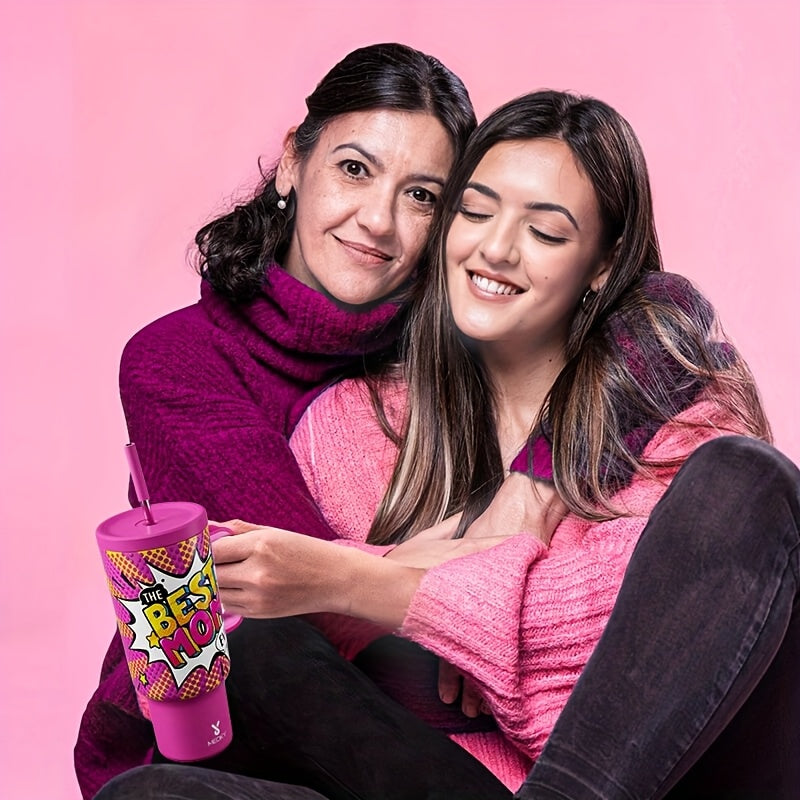 [MEOKY Stainless Steel Tumbler] MEOKY 40oz Stainless Steel Tumbler with Handle | Leak-Proof, Insulated Travel Mug for Hot & Cold Drinks, Perfect Gift for Father's Day & Mother's Day, Round Shape, Hand Wash Only, Travel Drinkw