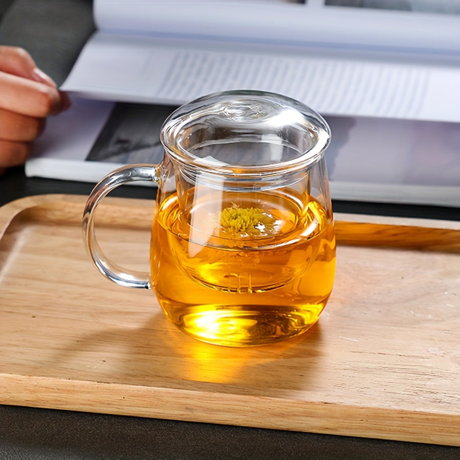LDQ 1pc Infusion Mugs Glass Tea Cup with Infuser and Lid, High Borosilicate Glass Tea Cup for Loose Leaf Tea, Blooming Tea, Tea Bag Perfect for Christmas, Halloween, Thanksgiving, Tea Mug, Lidded Tea Mug, Stylish Infuser Mug,