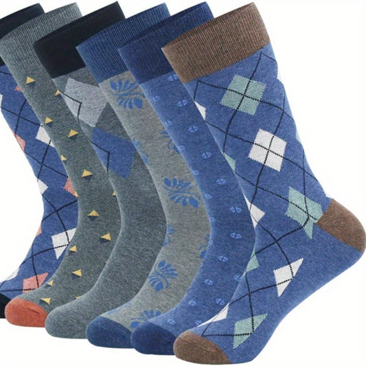 LAOPAO Dress Long Size Socks 5Pairs Crew Argyle Colorful Bamboo Fiber Dress Premium Quality Geometric Striped Patterns Breathable Knit Machine Washable in Assorted Colors Cute Novelty Casual Happy Fun Socks for Sports Fashion