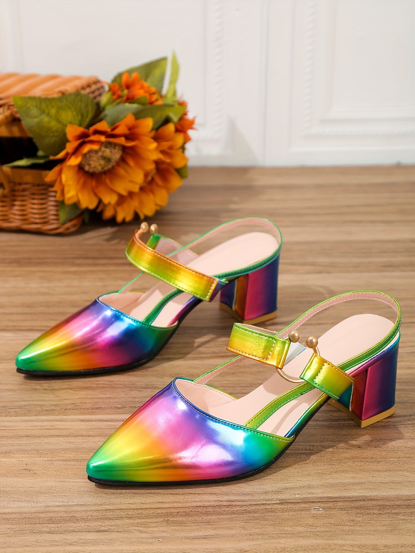 [Thick Heel Sandals] Medium Heel Ladies Pointed Toe Baotou Thick Heel Fashion Sandals Versatile Shoes