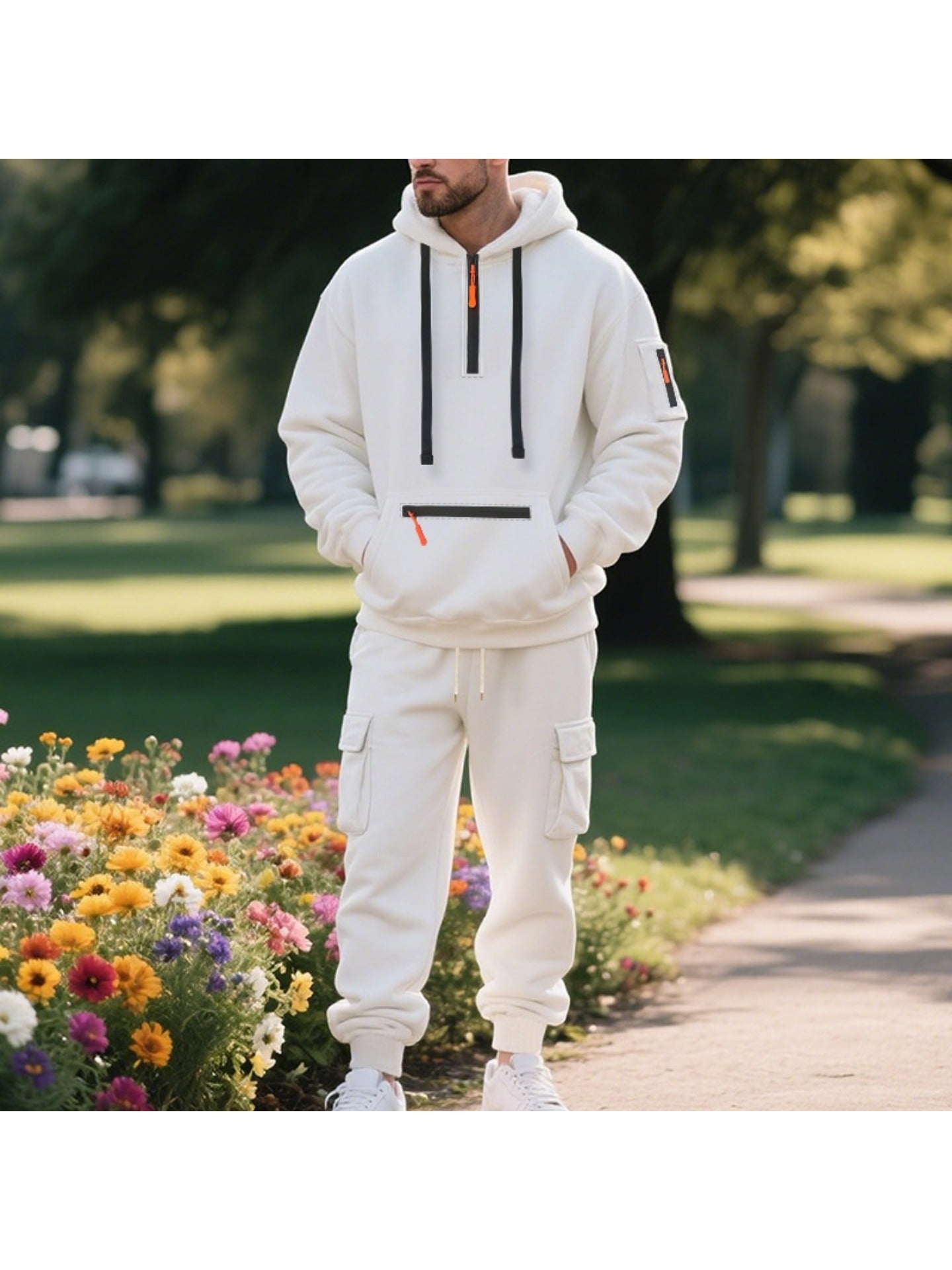 1 Set 2pcs Men's Athletic Casual Tracksuit - Fleece Lined Hooded Long Sleeve Pullover Sweatshirt & Pocketed Sports Pants, Warm Fleece Lining with Breathable Fabric, Perfect for Daily Wear, Outdoor Activities, Home Leisure - M