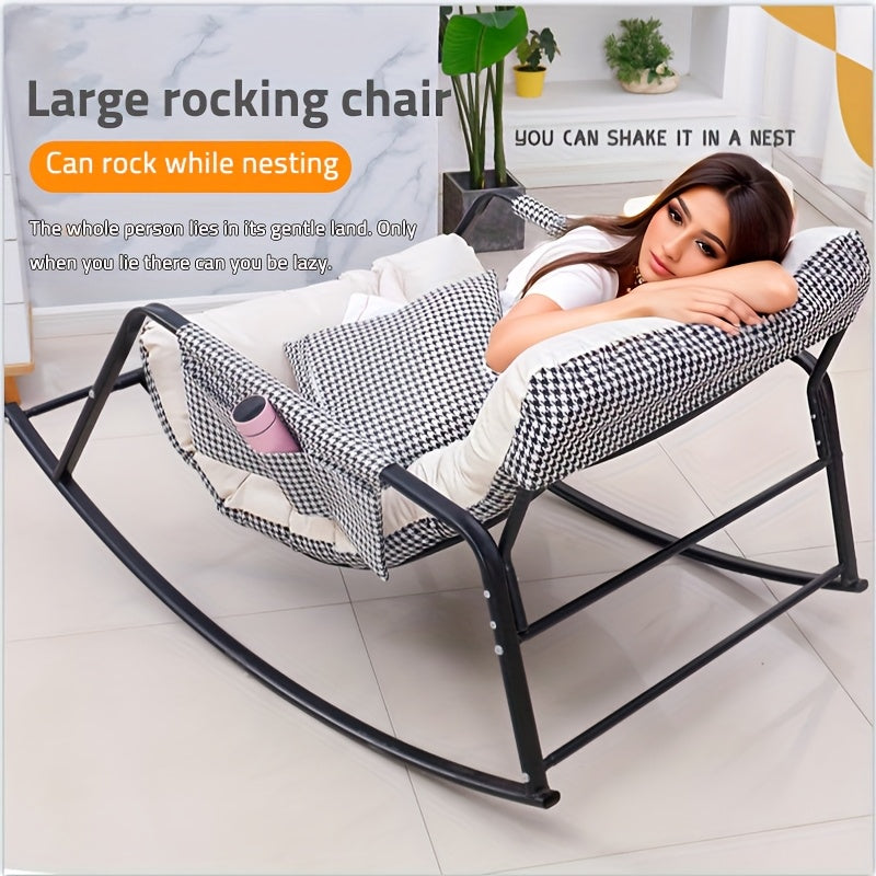 [Ergonomic Rocking Recliner] Ergonomic Big Size Rocking Recliner Chair - Upholstered Glider Rocker With Armrests - For Living Room, Outdoor