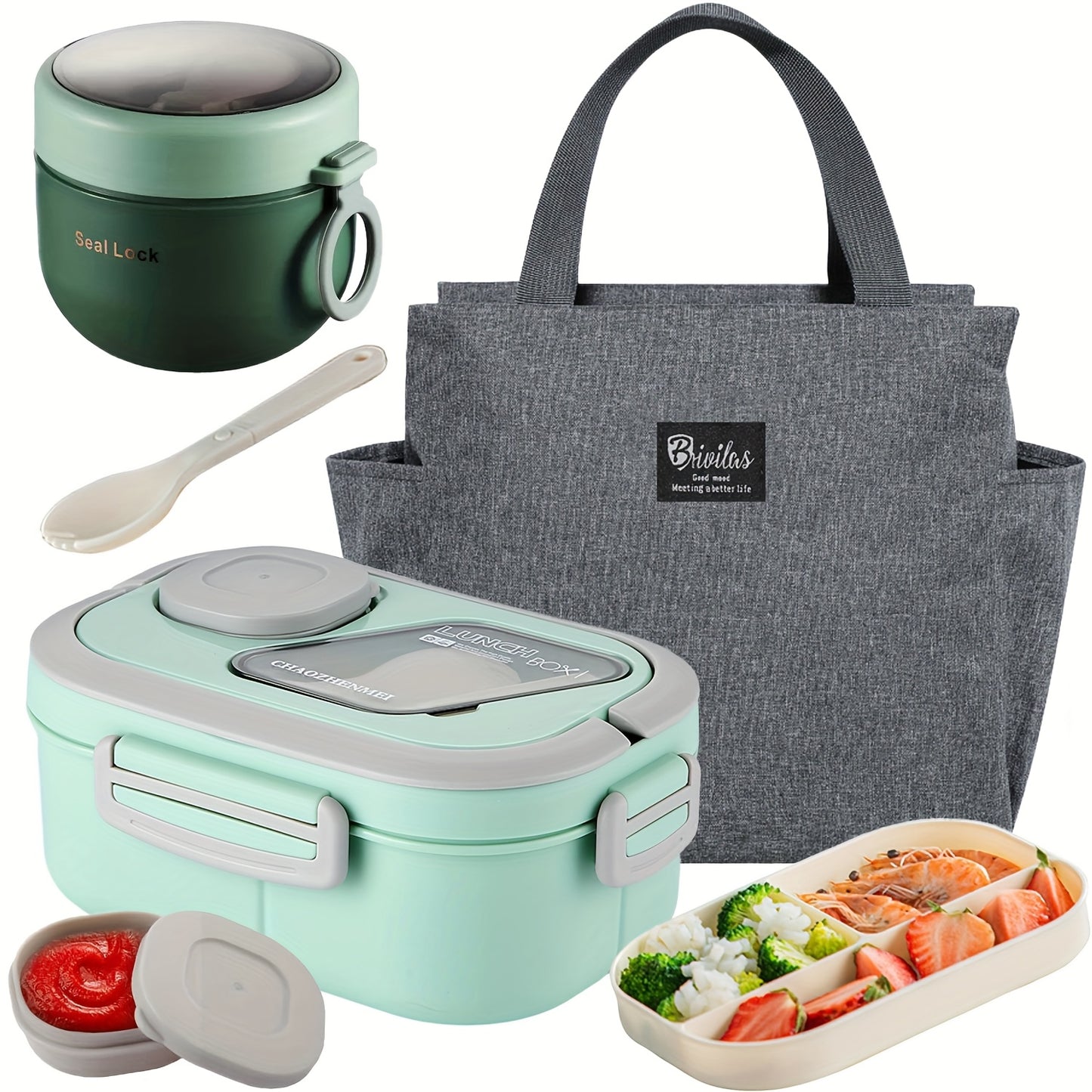 [Lunch Box Set/only Lunch Box][Local Warehouse]Halloween Gift-2-tier 6 Compartments Lunch Box Set. Bento Box For School, Office, Outdoor Picnic. |Food Storage Container|Kitchen Accessories|Bento Box With Lunch Bag|