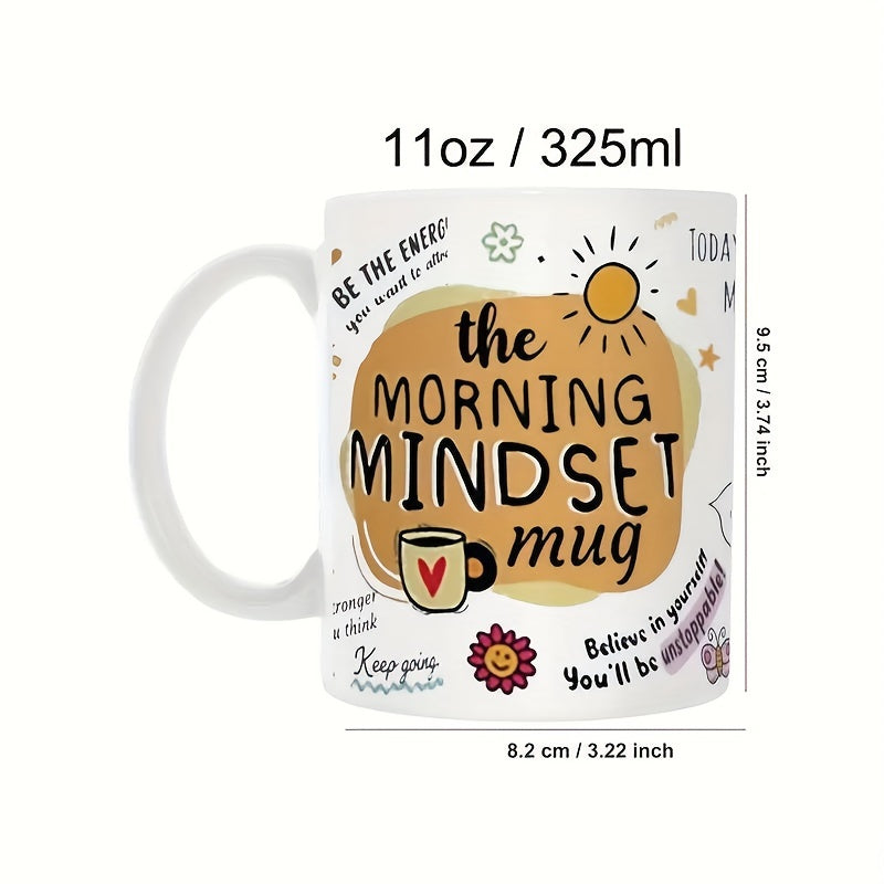 1pc 11oz Inspirational Ceramic Coffee Mug with Positive Mindset Quotes - Reusable Dishwasher Safe Motivational Mug for Hot & Cold Drinks, Vibrant Sunrise & Floral Design, Perfect Gift for Birthdays, Holidays, Office & Home Us