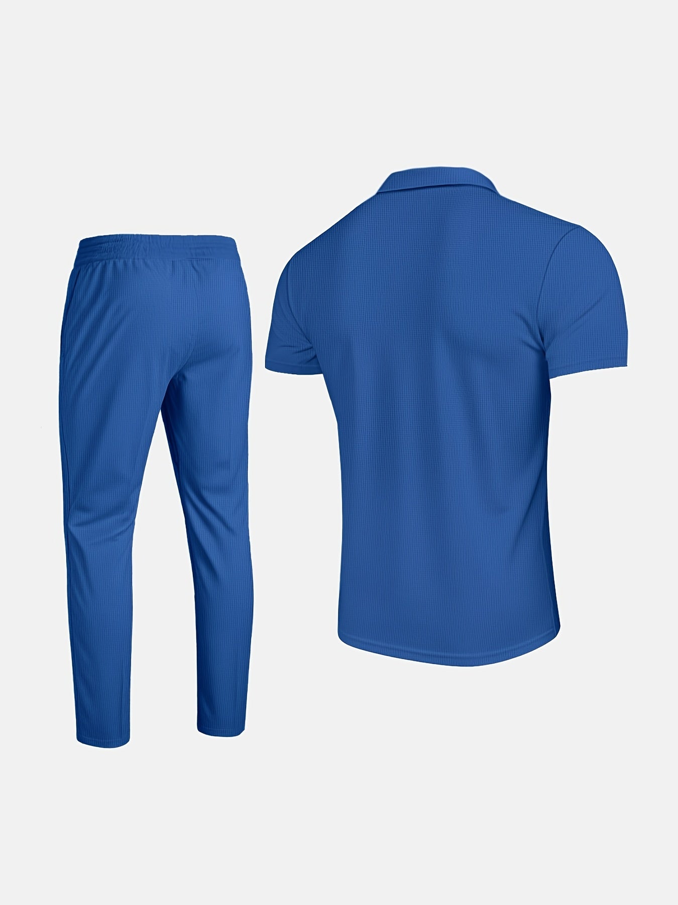 Men's Waffle Texture Lapel Shirt And Pants Set - Polyester Short Sleeved Shirt, Zipper Access, Elastic Drawstring Waist Straight Leg Pants 5 Colors Suitable For Spring, Summer, Autumn, Beach, Outdoor Activities, Daily Wear, S