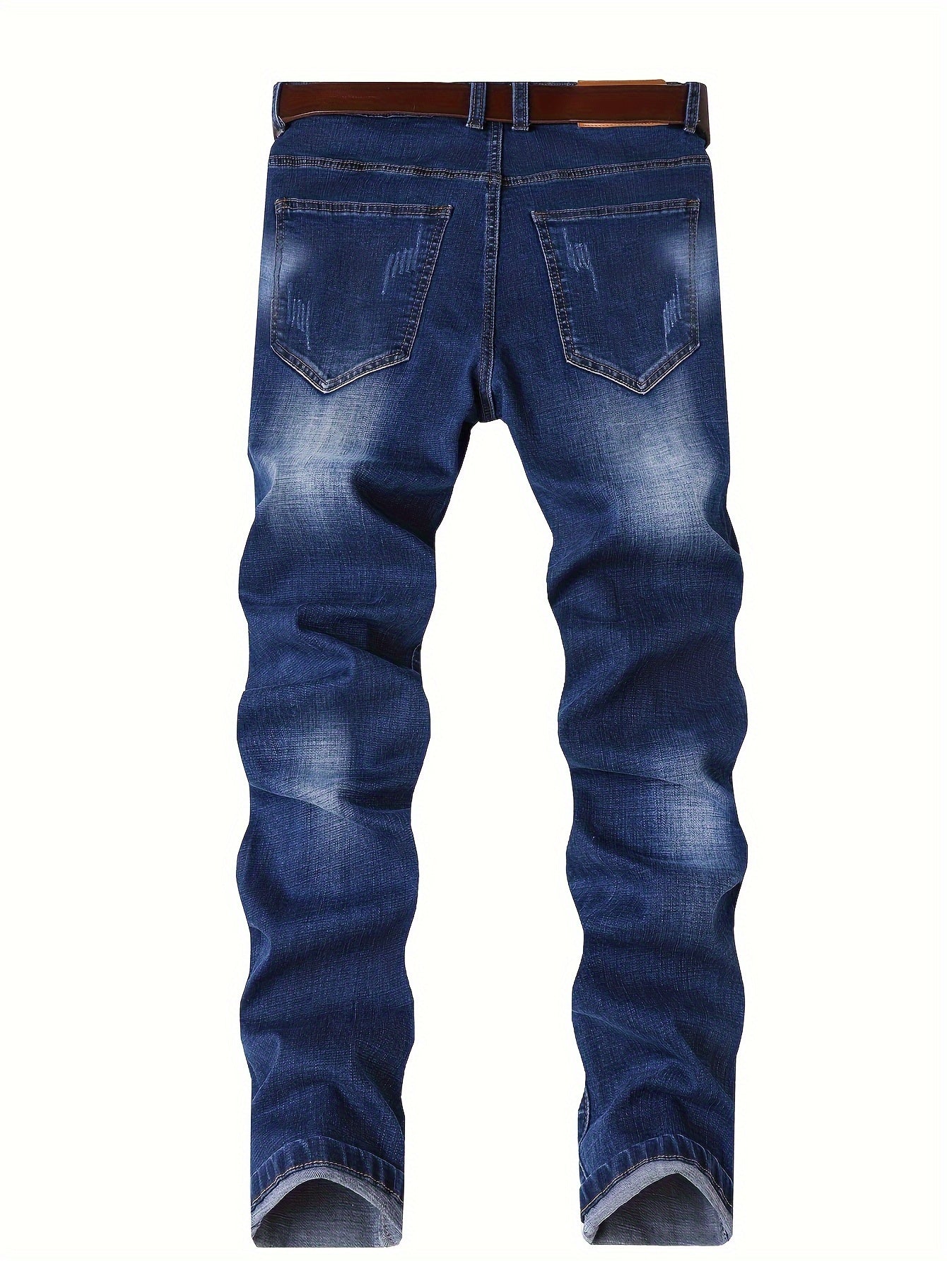 Men'S Slim Fit Stretch Jeans - Black, Slimming Denim Pants with Raw Hem & Button Detail, Versatile for All Seasons, Everyday Basics, Versatile Jeans | Distressed Denim | Rugged Denim Fabri