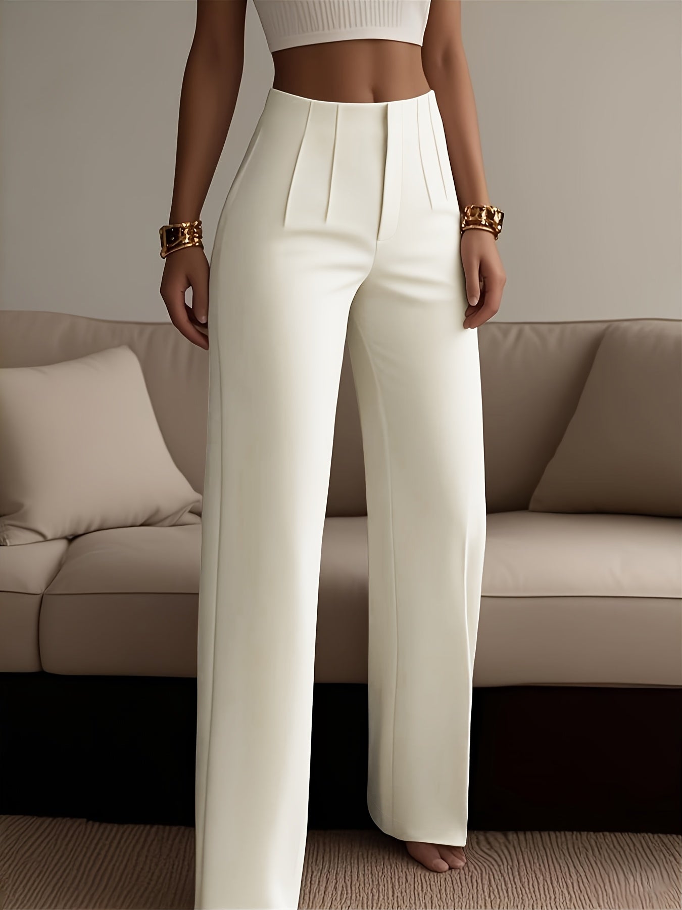 Women's Elegant Solid Black Trousers with Hidden Zipper Closure - Structured Non-Stretch All-Season Work Pants for Commuting, Travel & Professional Attire, Machine Washable Tailored Fit, High Waist Trouser Pants for Women, Pa