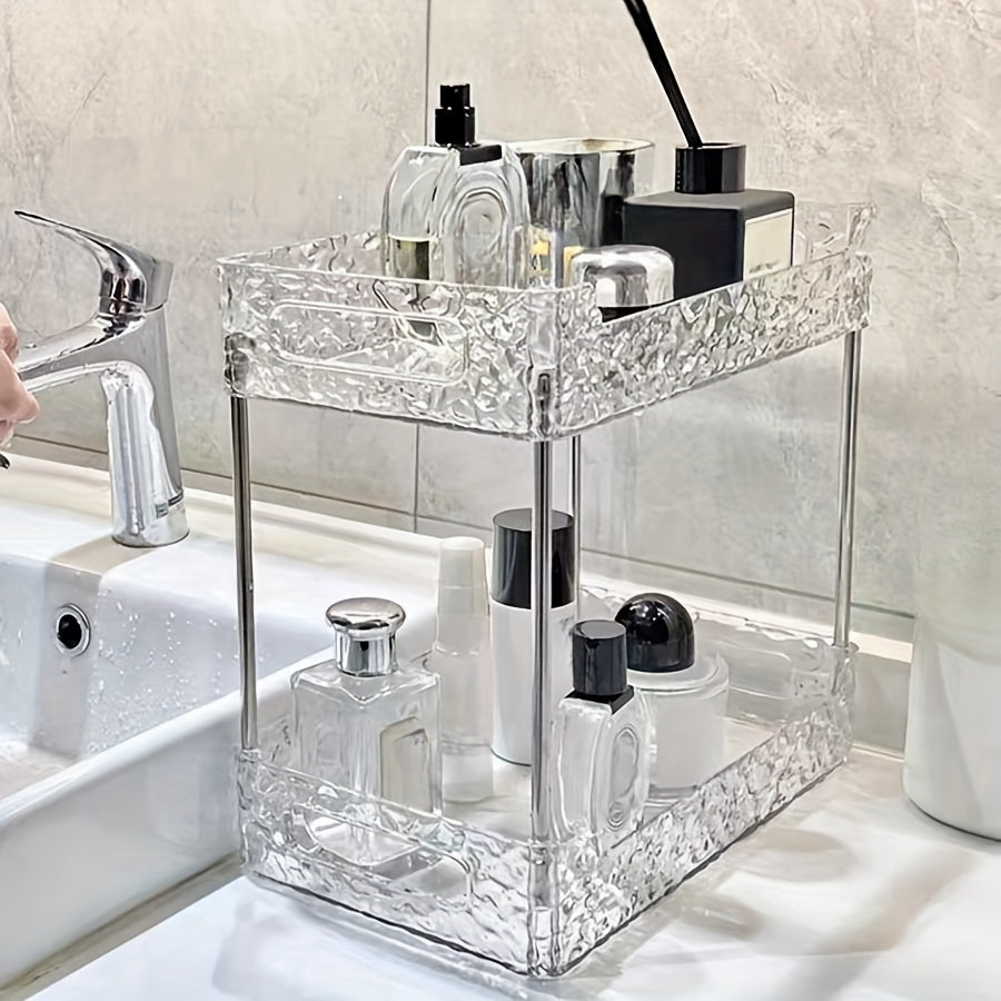 1pc Elegant Multi-Tier Acrylic Vanity Organizer - Adjustable Desktop Storage Rack for Cosmetics, Perfumes & Office Supplies - Large Capacity, Easy to Install - Perfect for Bedroom, Bathroom, Study & Office Decor
