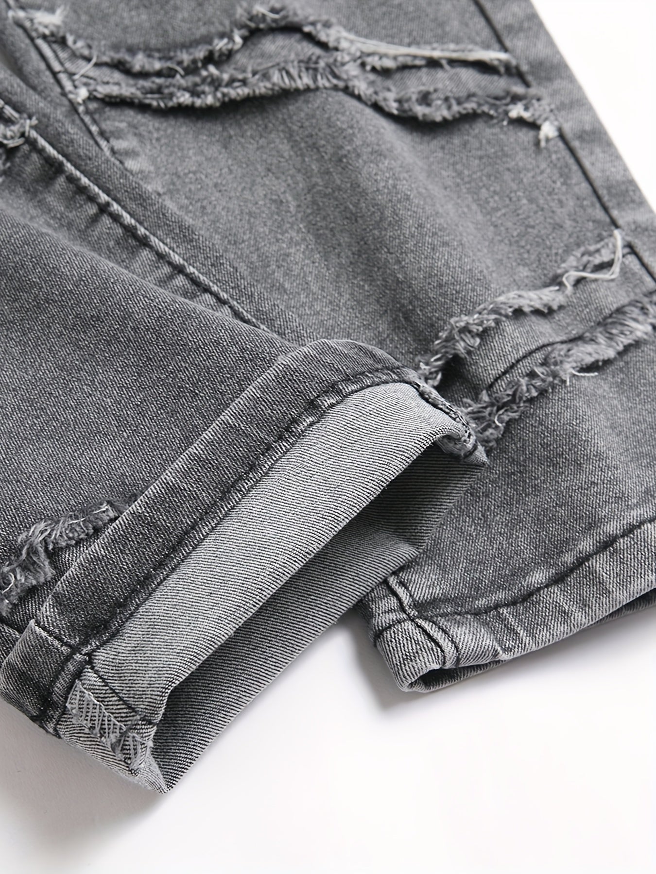 Men's Slim Fit Stretch Denim Jeans - Medium Stretch Comfort, Multiple Pockets & Distressed Details with Accents, Machine Washable Casual Pants for All-Season Wear, Versatile Clothing, Modern Style, Comfortable Material, Urban