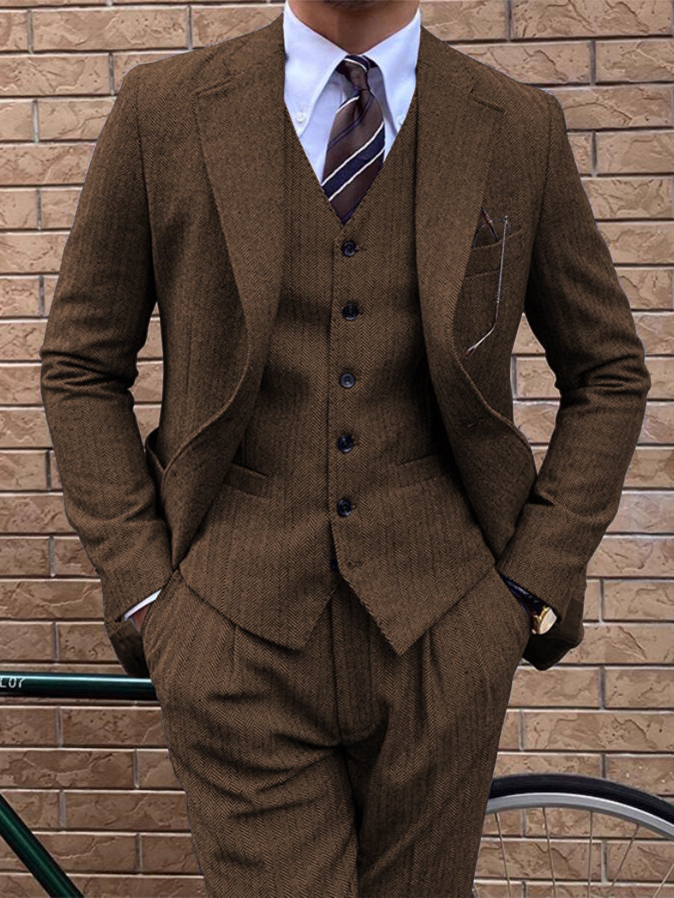 Men'S 3pcs Plaid Suit Formal Wedding Party Event Vintage Western Suit Casual Business Workwear Dress Suit