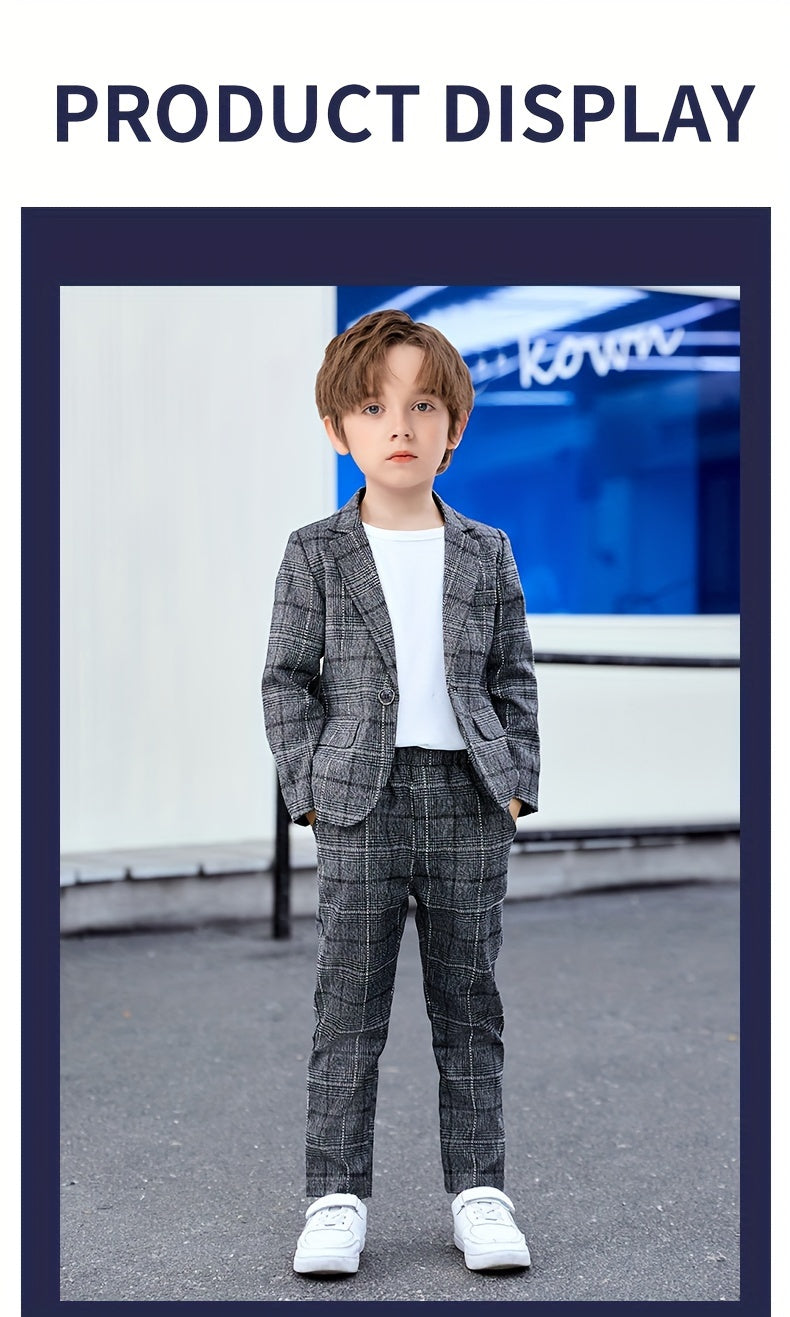 [Cool Boy Two-Piece Suit] New Style Cool Boy Two-Piece Suit Set | Children's Wedding Performance Outfit for Spring and Autumn Season