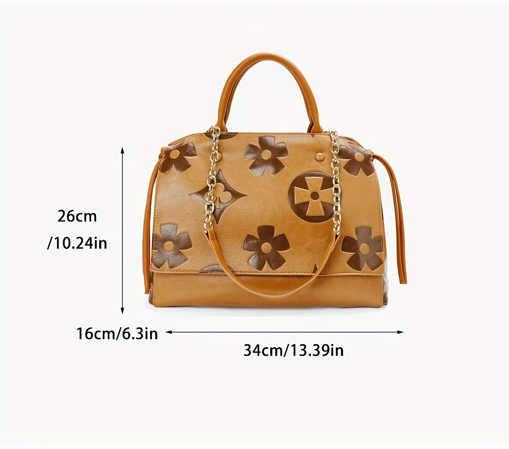 [Elegant Floral Tote Bag] IVKMIVK Women's Floral Embossed Tote Bag - Elegant Synthetic Faux Leather with Golden-Tone Hardware, Large Capacity, Perfect for Daily Commute, Office, and Travel | Floral Embossed Design | Office To