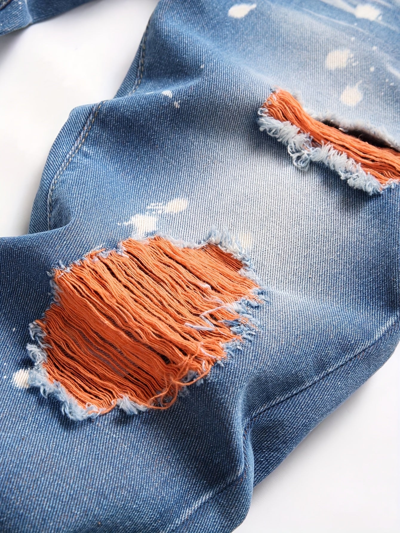 's & 's Youth Light Blue Distressed Denim Jeans - Heavy-Wash Light Blue with Orange Accents, Slim-Fit Straight Leg Pants with Frayed Hem & Belt Loop Closure, Machine Washable All-Season Casual Jeans for Teens & Young Adults (