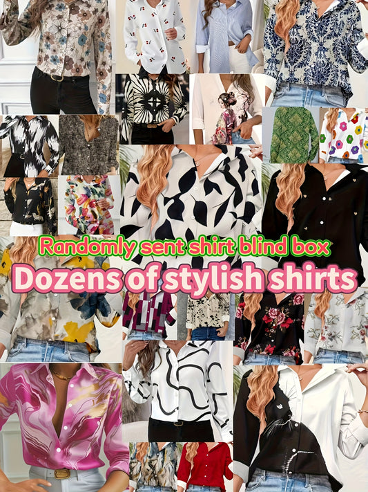 5pcs Women's Elegant Blouse Set - All-Season Long Sleeve Shirts with Collar, Solid & Print Patterns (Floral, Abstract, Stripes, Polka Dots, Plaid) in Pastel & Vibrant Colors - Machine Washable & Wrinkle-Resistant - Versatile