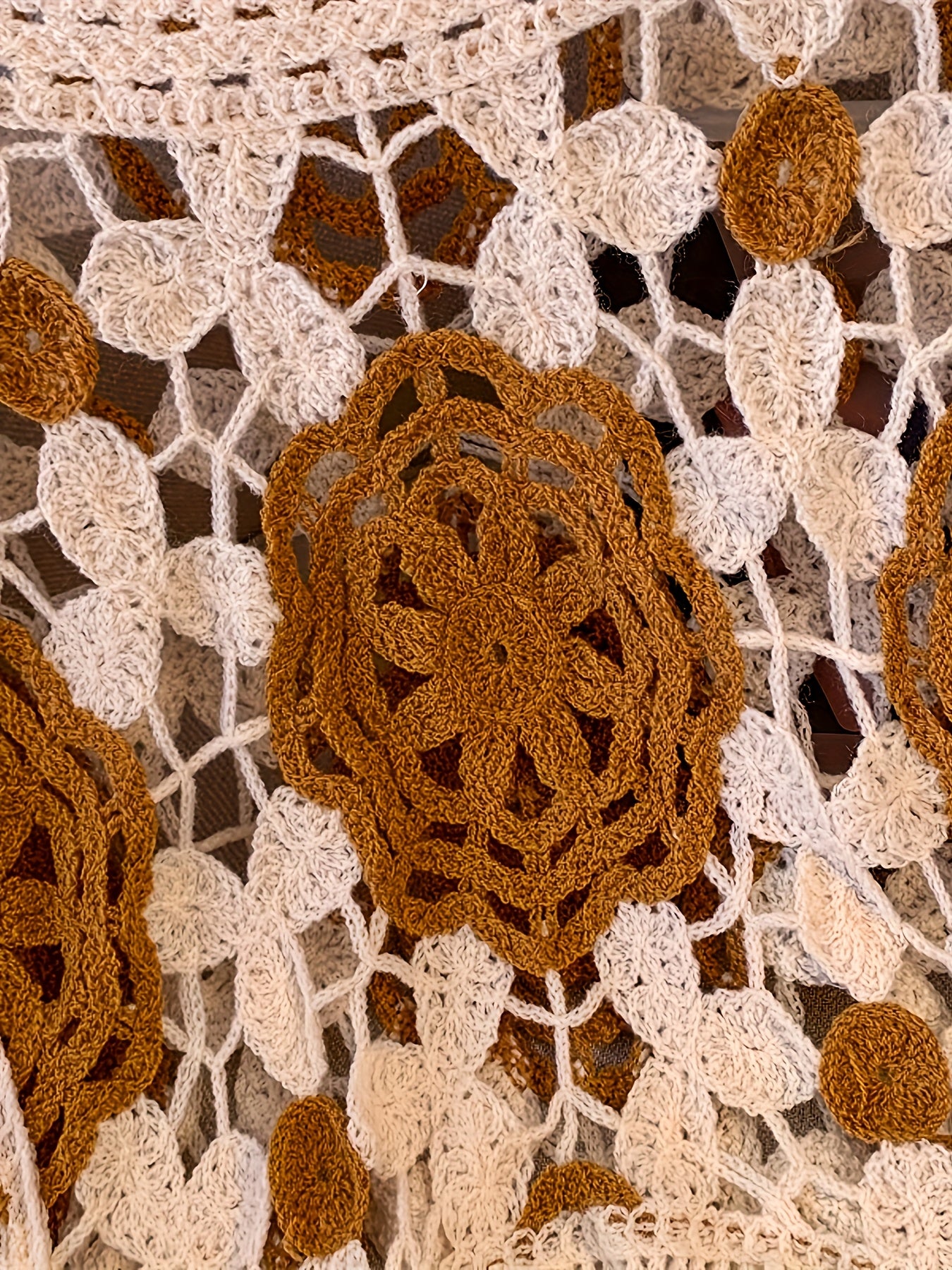 Boho Chic Cardigan Handmade Bohemian Crochet Cardigan Sweater for Women - Long Sleeve Semi-Sheer Cover-up with Ethnic Geometric Pattern in Beige/Brown, Loose Fit for Beach, Parties, Everyday - Boho Chic, Lace-like Layering