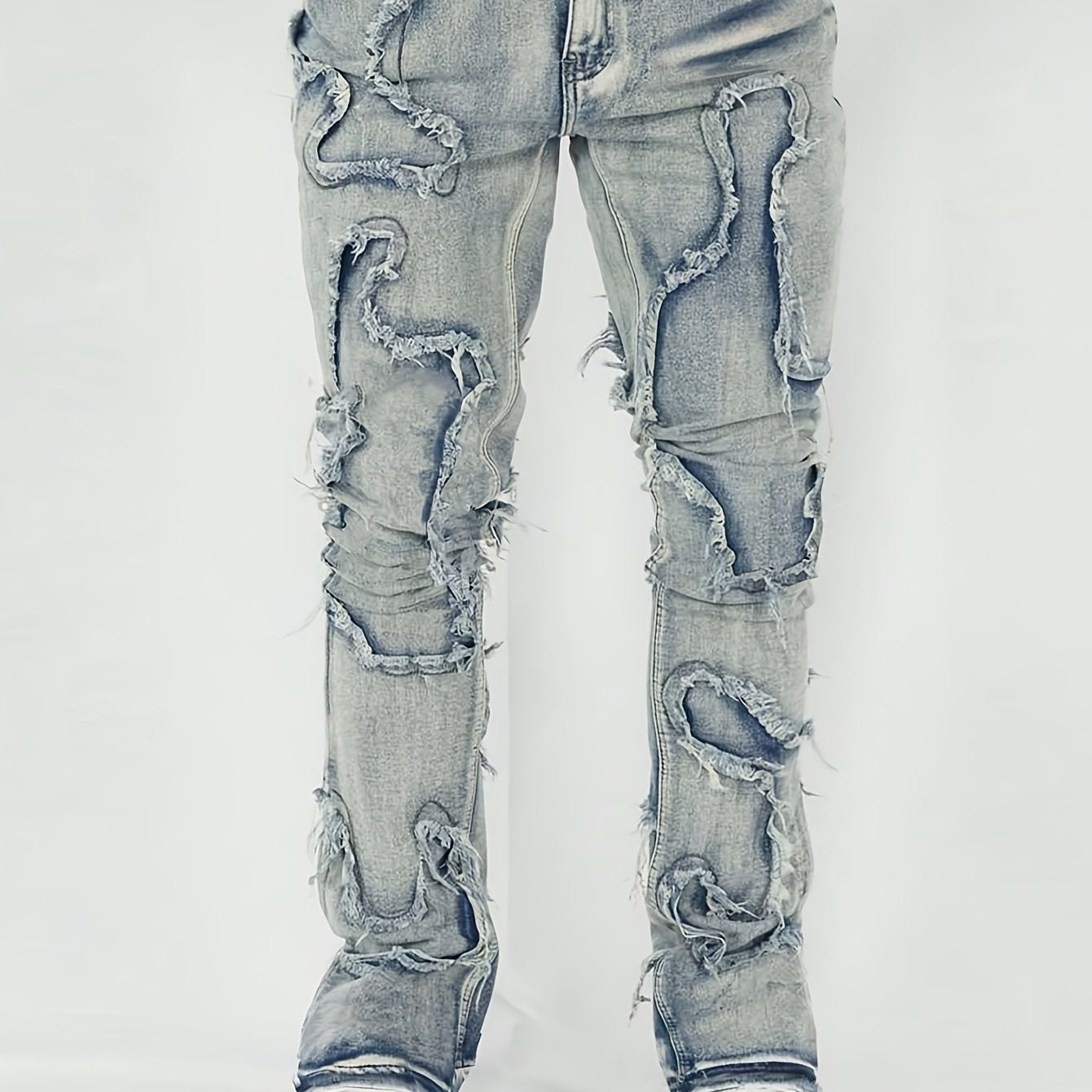Men'S Casual Washed Denim Jeans With Fringed Edge Design, Slim Fit, Retro Streetwear, Trendy Brand, Versatile For Commuting