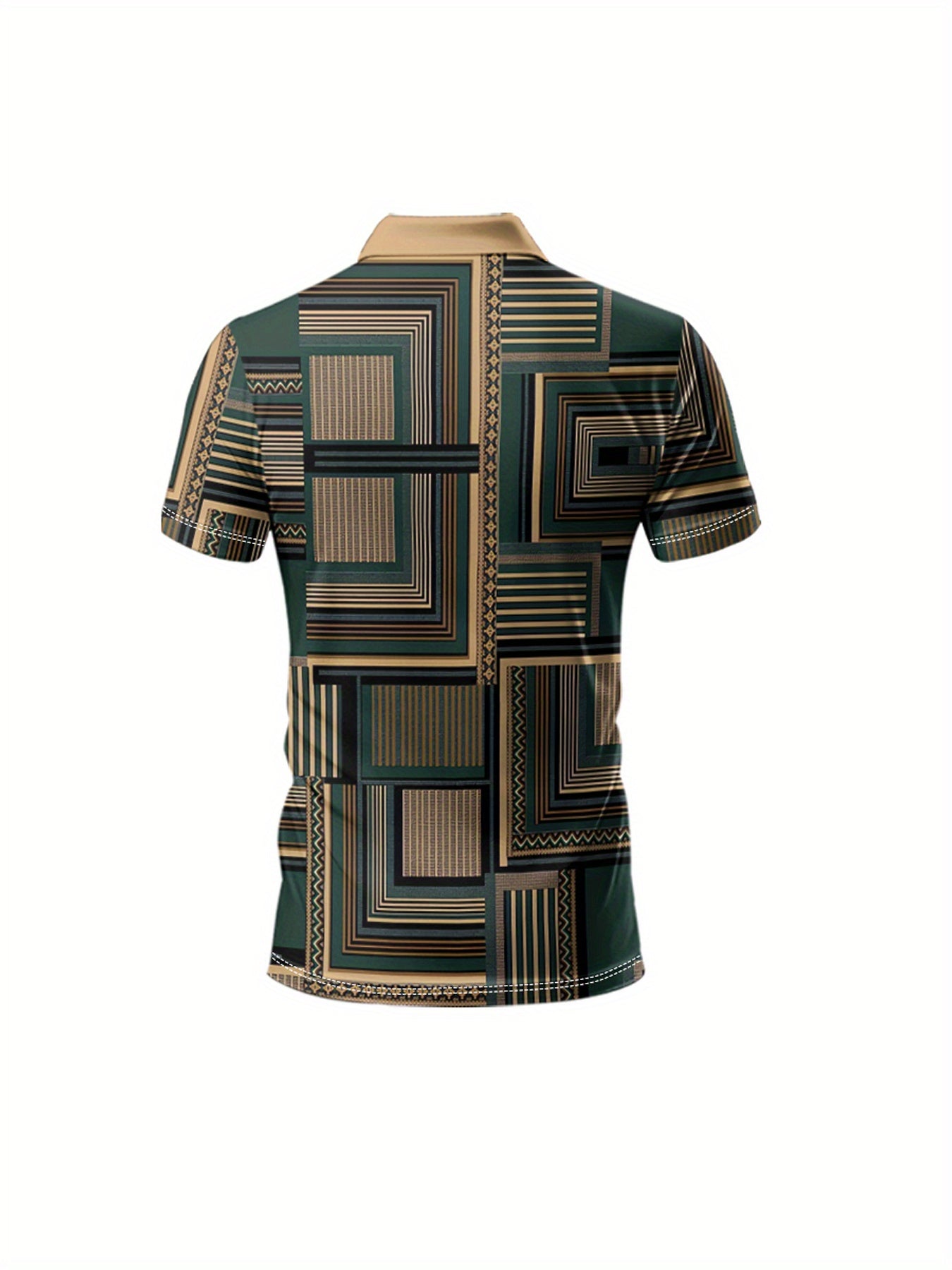 Men'S Stylish Three-Dimensional Geometric Pattern Printed Short-Sleeved Sports POLO Shirt